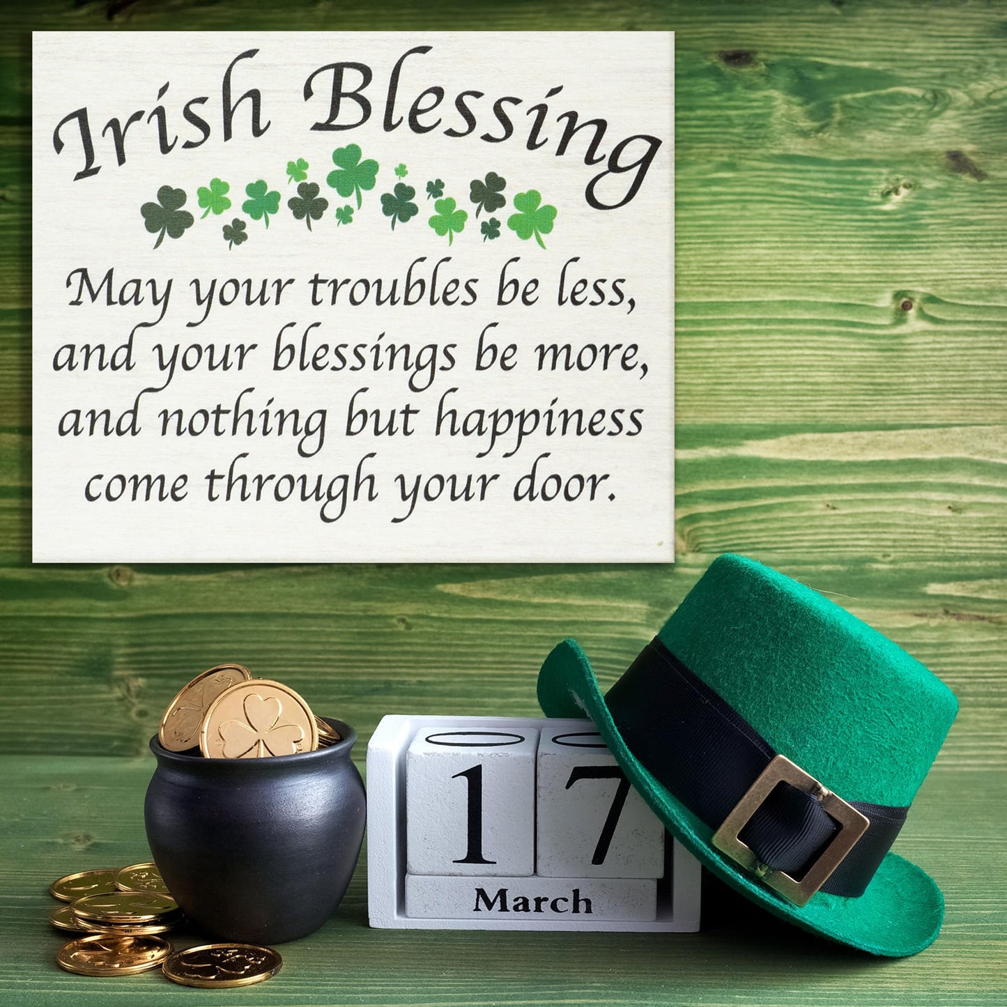 JennyGems St Patricks Day Decor, St Patricks Day Wooden Sign, Irish Decorations for Home, 7.25 x 6 Hanging Wood Sign