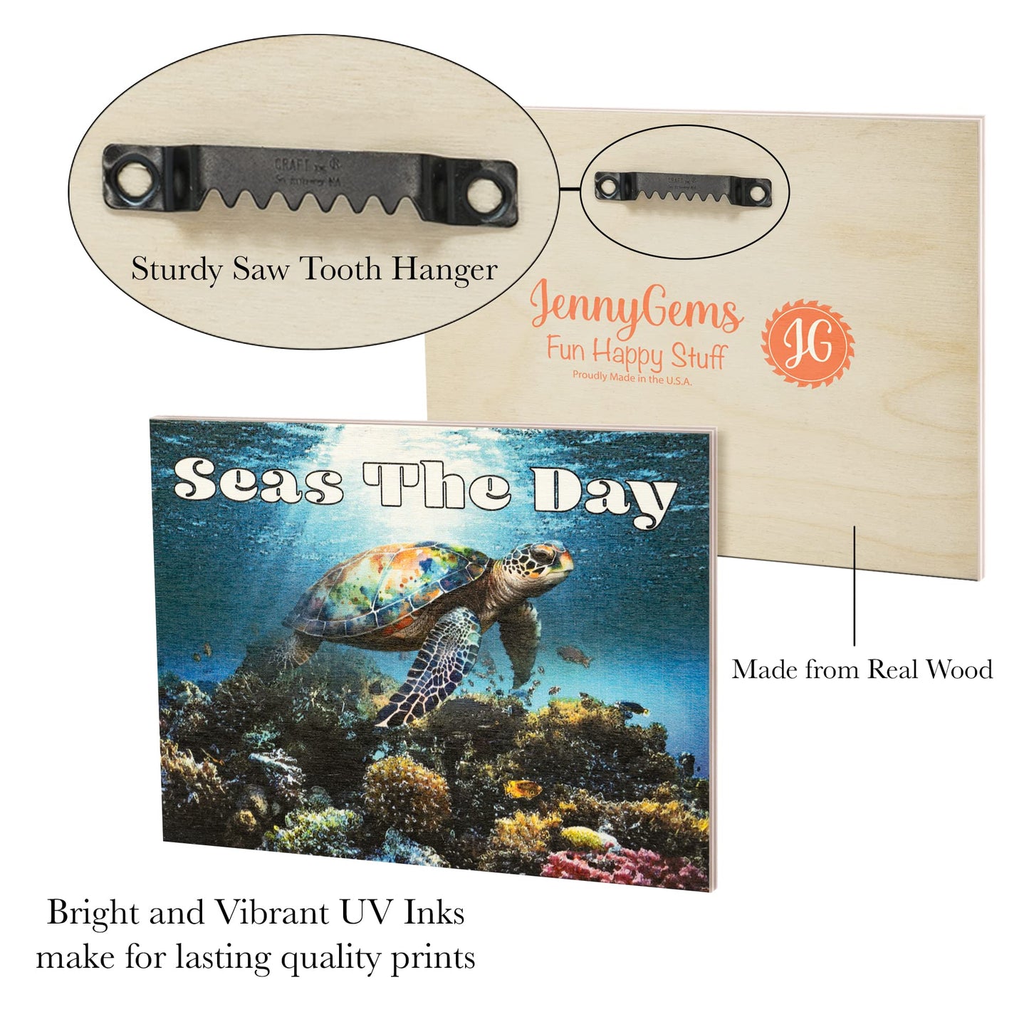JennyGems Sea Turtle Decor, Ocean Theme Wall Art, Turtle Gifts, Wooden Beach Sign, Made in USA