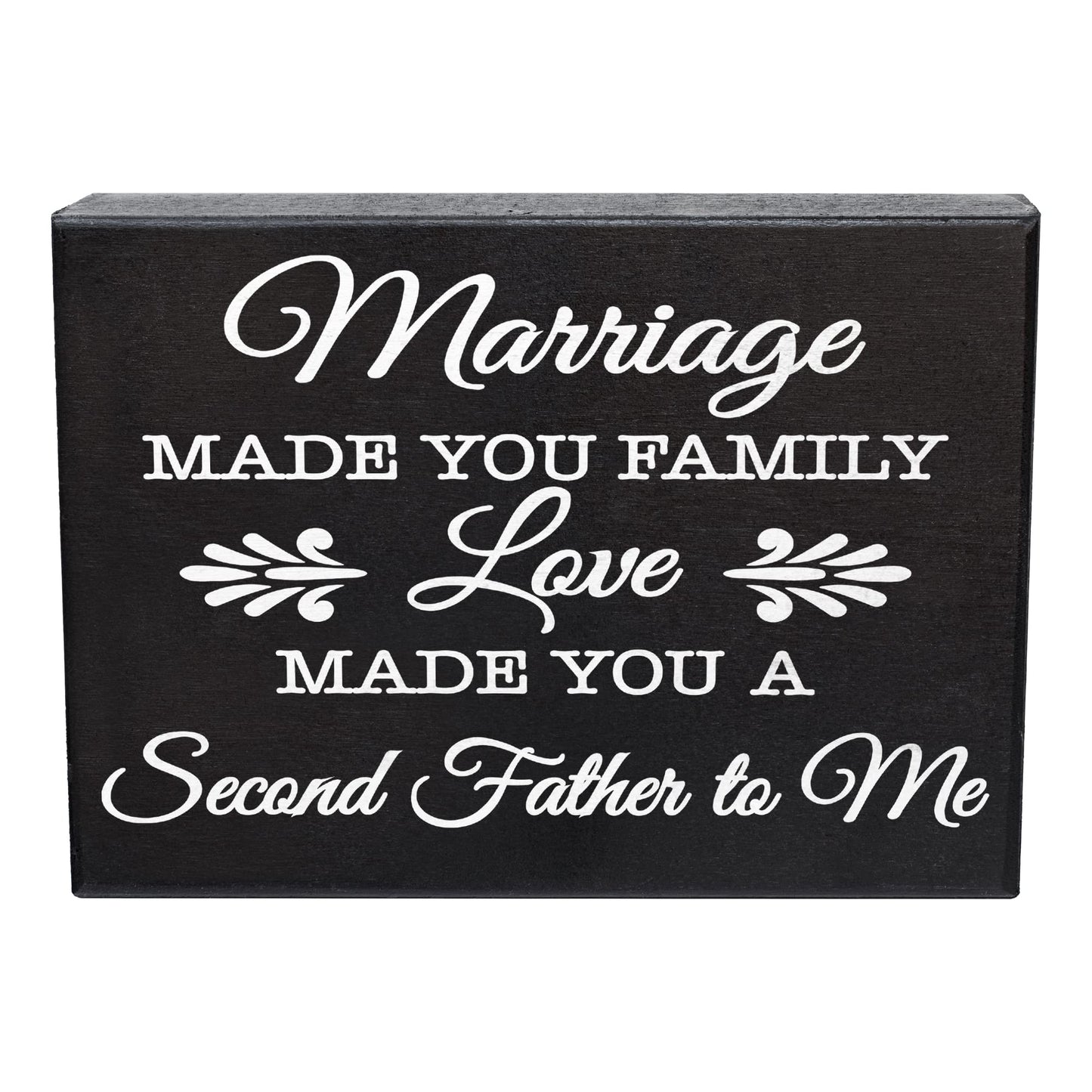 JennyGems Father in Law Gifts, Marriage Made You Family Love Made You a Second Father To Me Wooden Sign, Shelf Decor Wall Hanging, Made in USA