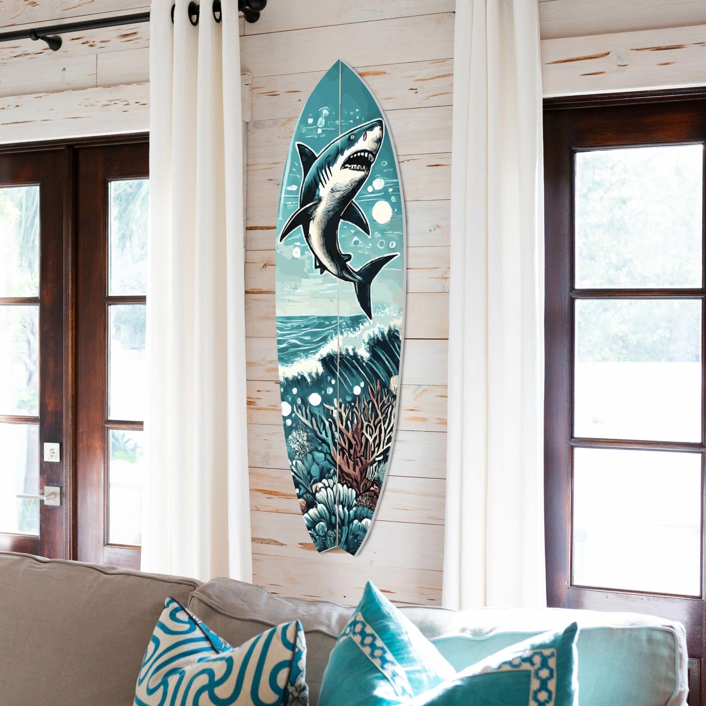 Indoor Outdoor Shark Surfboard Wall Decor