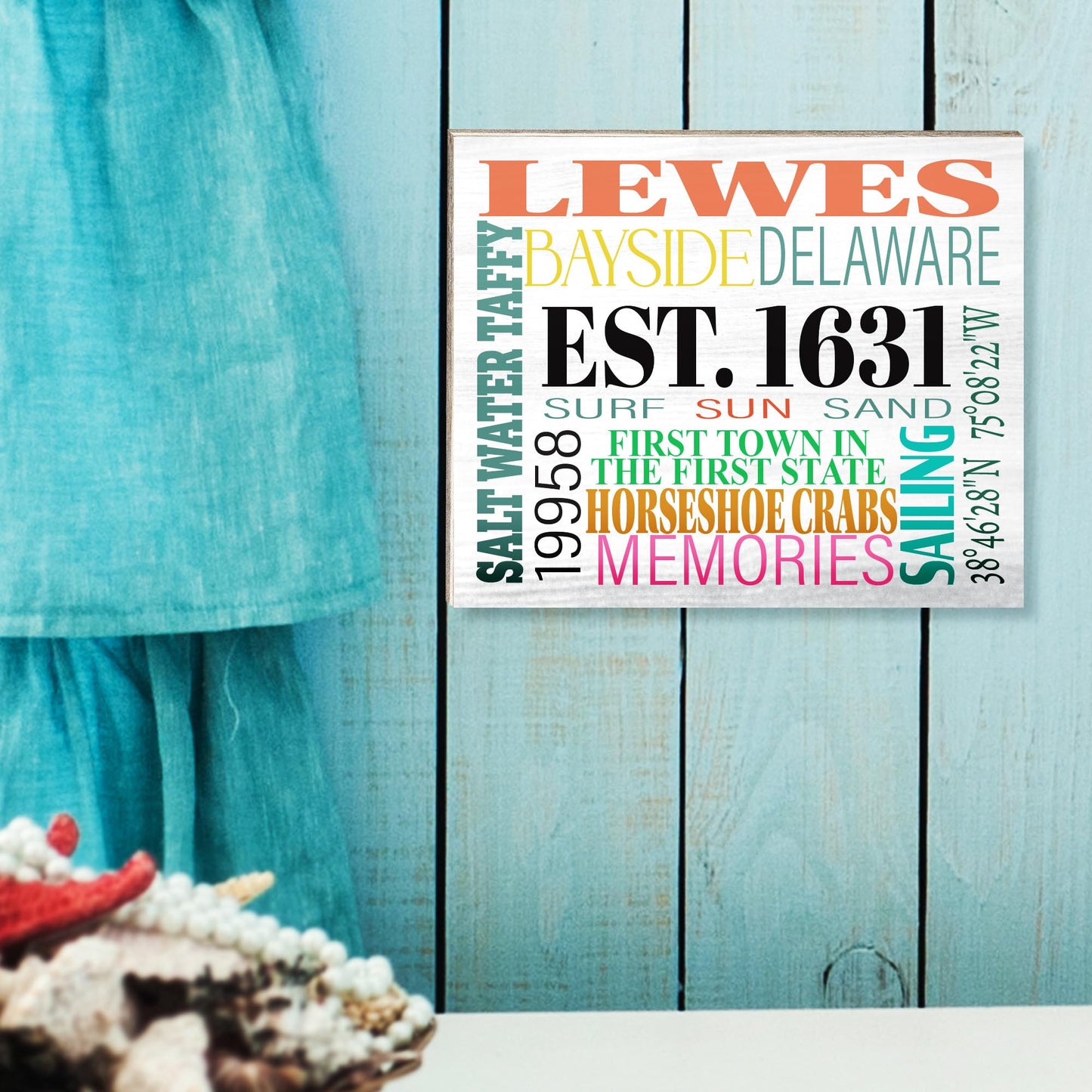 JennyGems Lewes Delaware Souvenirs, Lewes Town Memories Wooden Sign, Delaware Decor, Made in USA