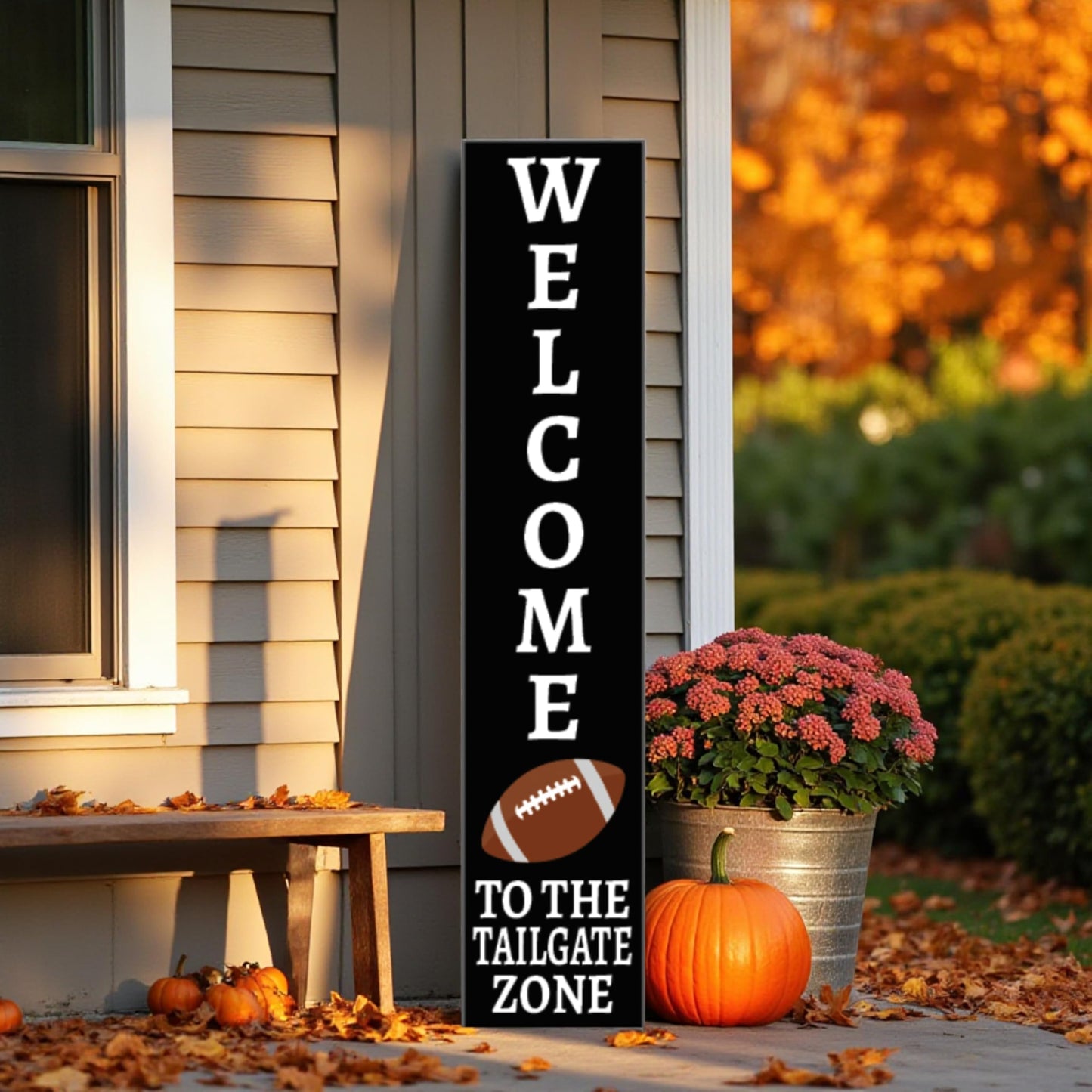 Football Porch Sign Outdoor PVC Welcome to the Tailgate Zone, Football Decorations for Front Door, Vertical Leaner Standing Decor