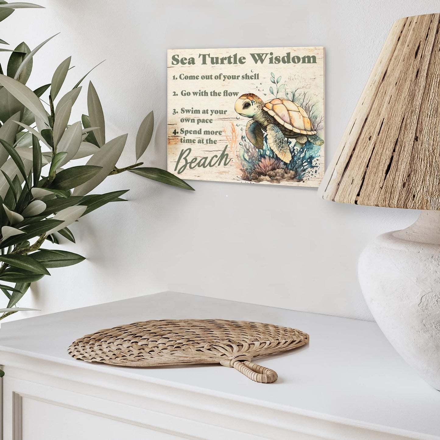 JennyGems Sea Turtle Decor, Ocean Theme Wall Art, Turtle Gifts, Wooden Beach Sign, Made in USA
