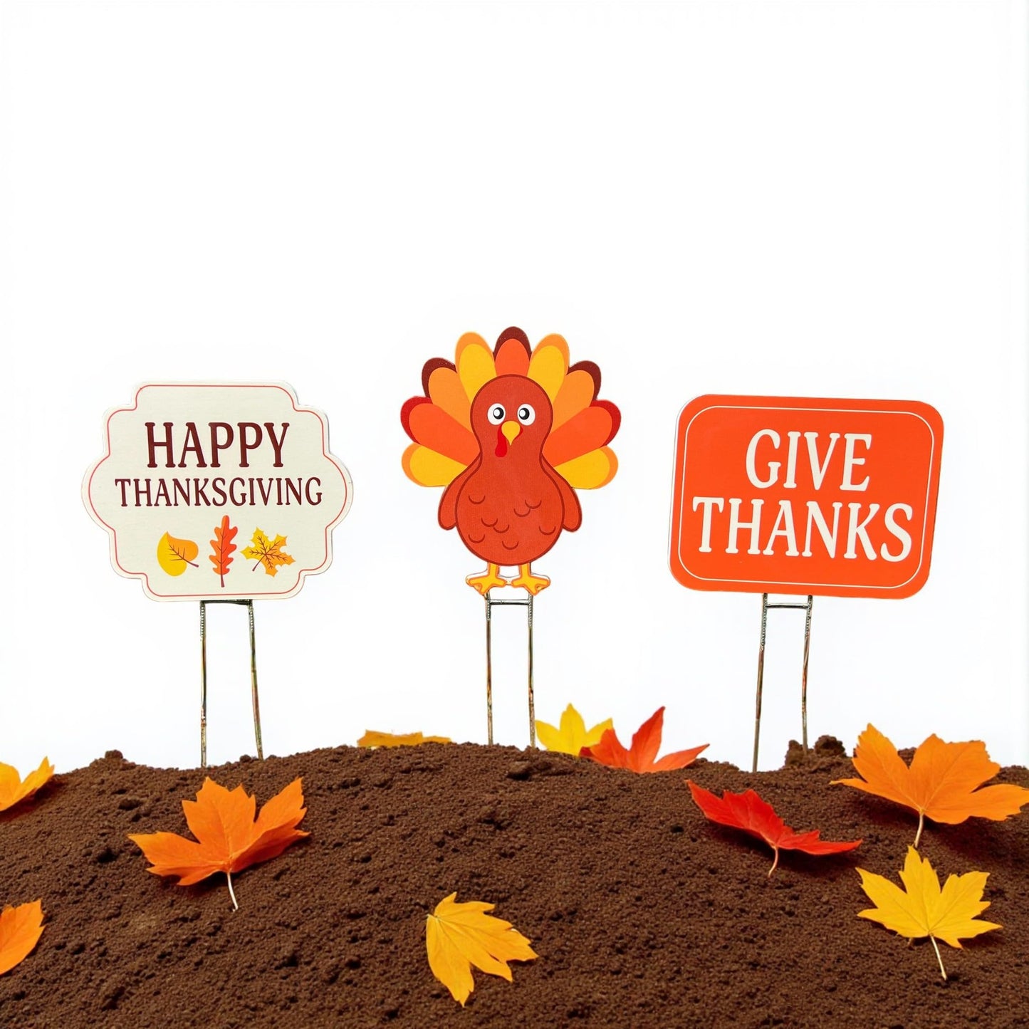 Thanksgiving Yard Signs Set of 3, Outdoor Waterproof PVC Fall Decor with Stakes, Give Thanks, Lawn Decorations