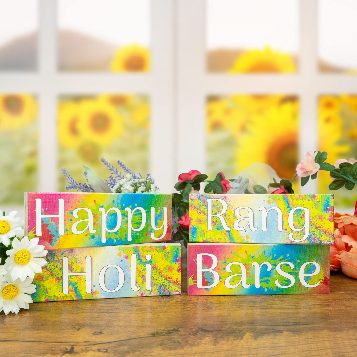 JennyGems Happy Holi Rang Barse Wooden Signs, Holi Decorations Party Supplies