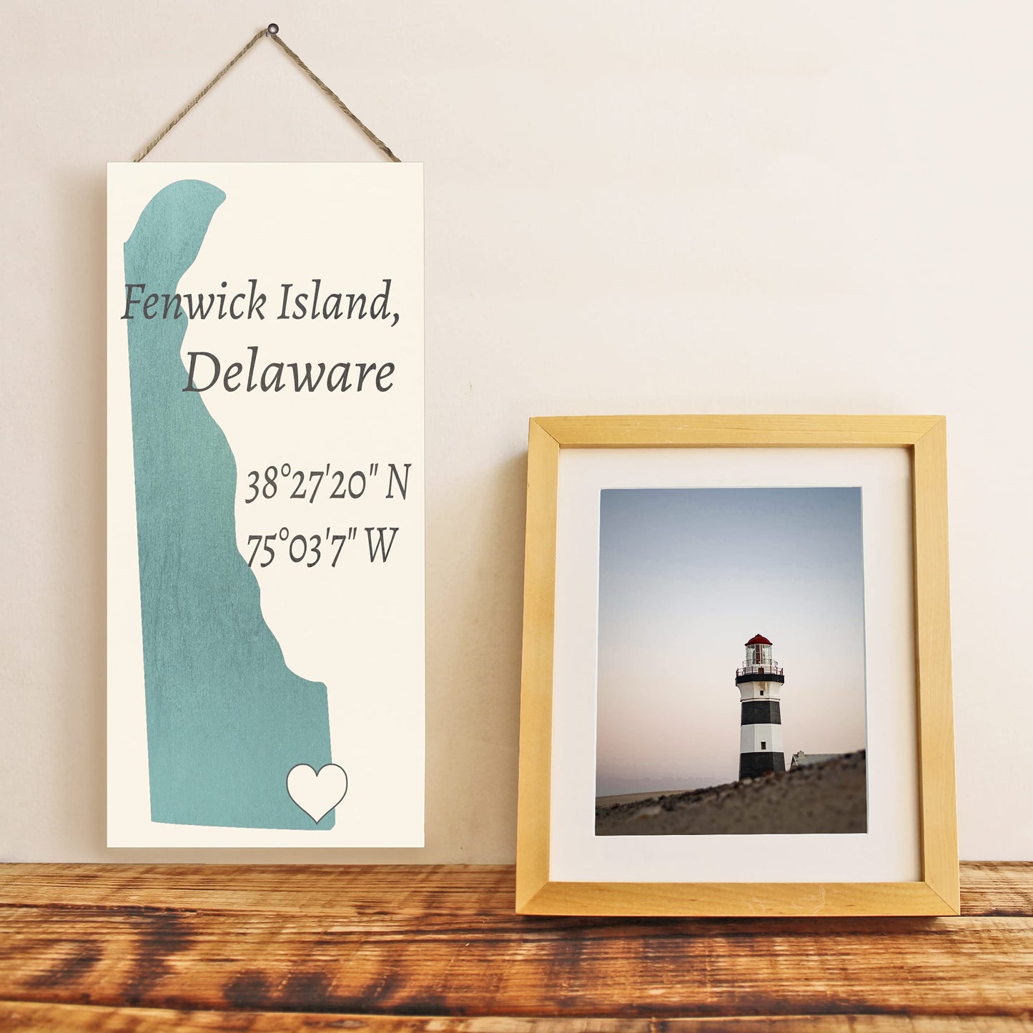 JennyGems Fenwick Island, Delaware Nautical Wood Sign, Made in USA
