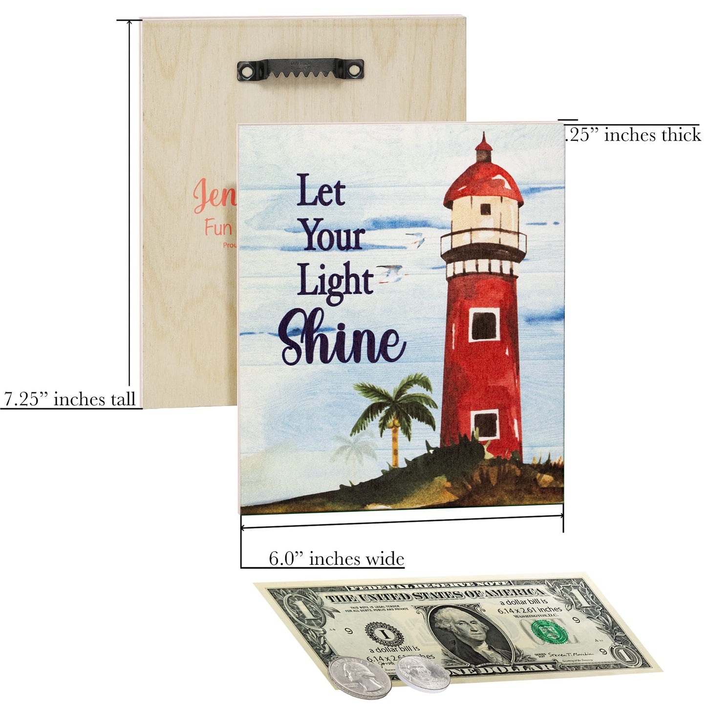 JennyGems Let Your Light Shine Wooden Sign, Lighthouse Decor, Coastal Decoration, Beach House Sign, Made in USA