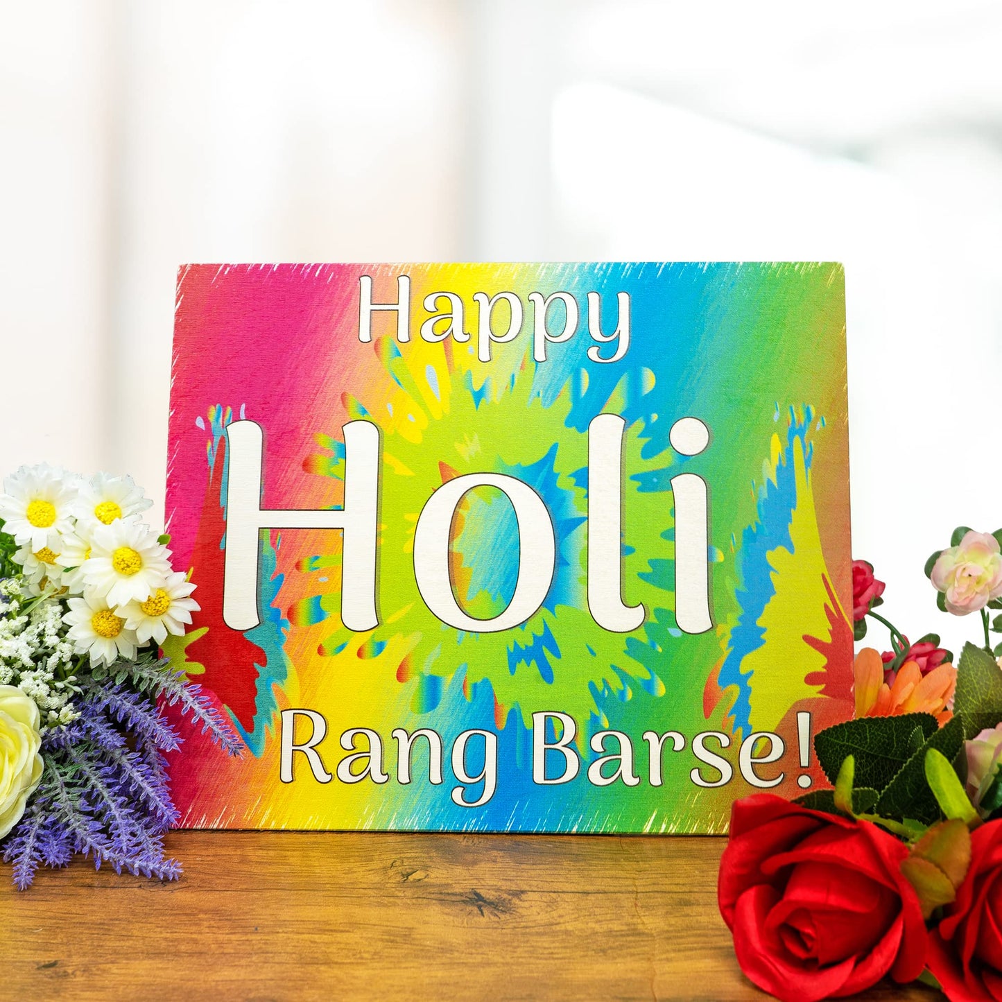 JennyGems Happy Holi Rang Barse Wooden Signs, Holi Decorations Party Supplies