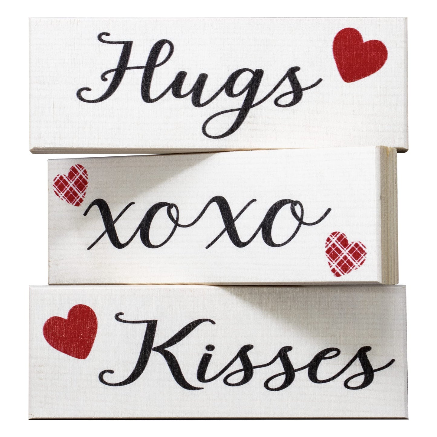 Hugs and Kisses Signs, 3pc Wooden Block Set, Valentine's Day Decor