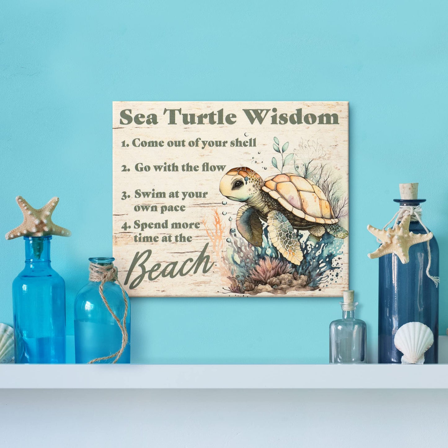 JennyGems Sea Turtle Decor, Ocean Theme Wall Art, Turtle Gifts, Wooden Beach Sign, Made in USA