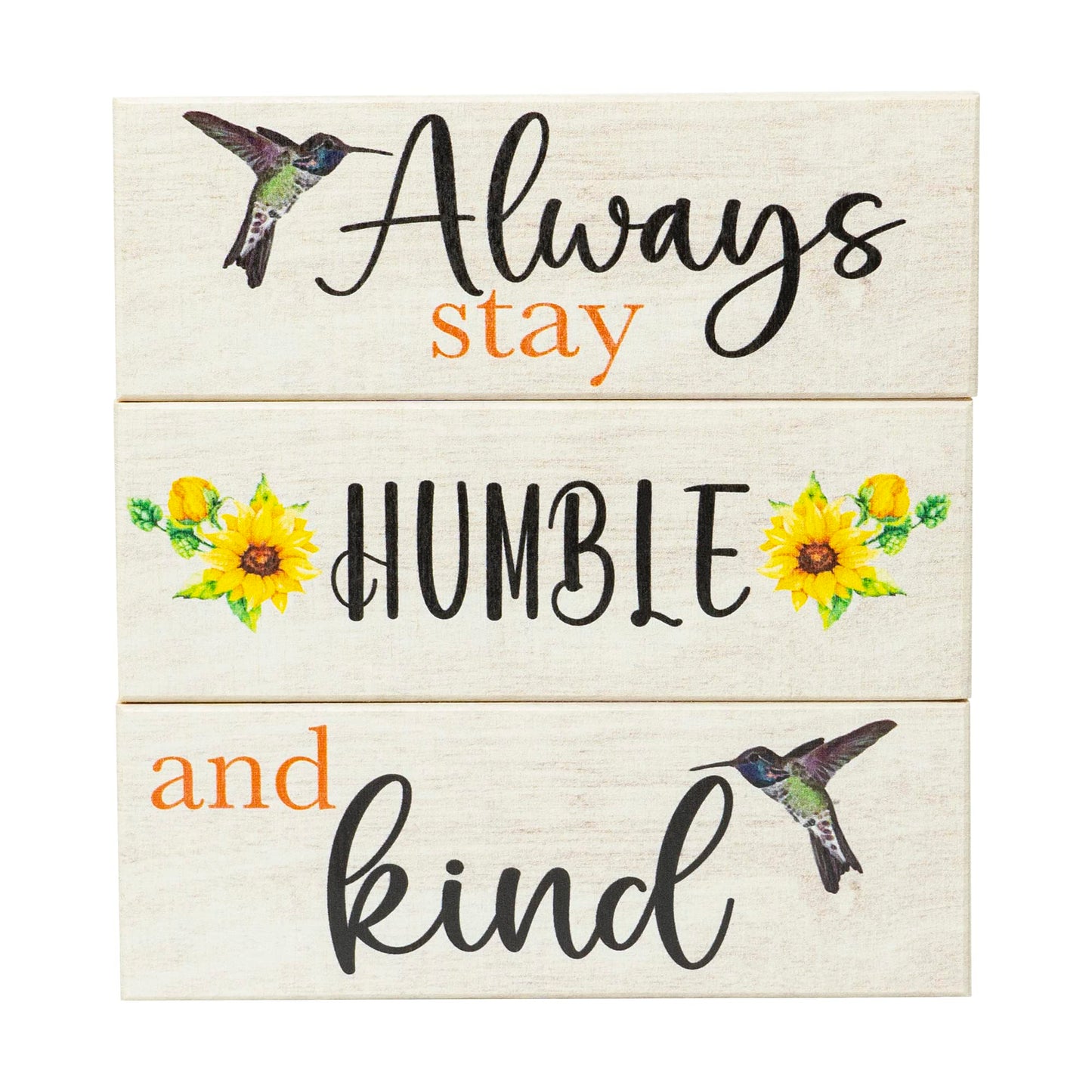 Always Stay Humble and Kind Mini Wooden Block Signs 3pc, Tiered Tray Decor, Spring Decoration, Made in USA