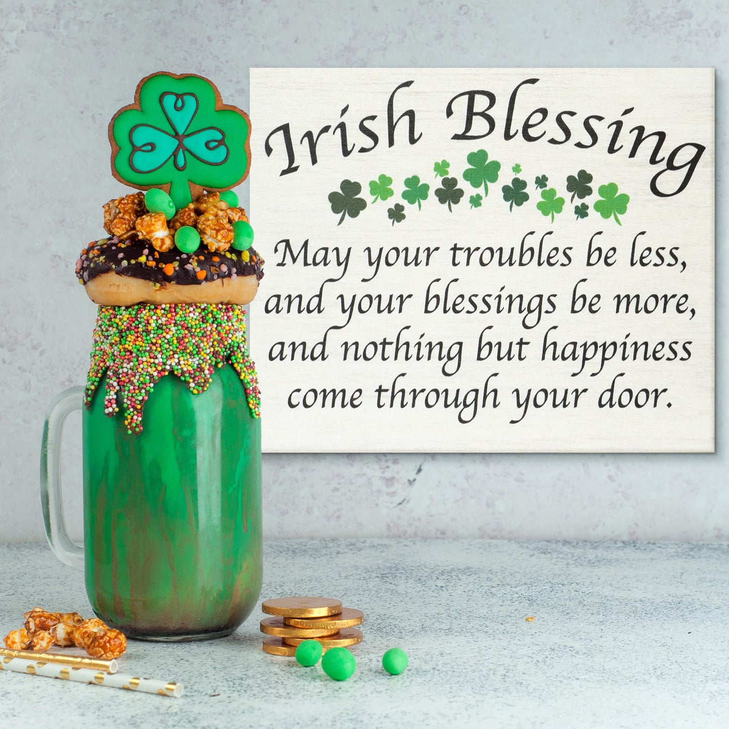 JennyGems St Patricks Day Decor, St Patricks Day Wooden Sign, Irish Decorations for Home, 7.25 x 6 Hanging Wood Sign