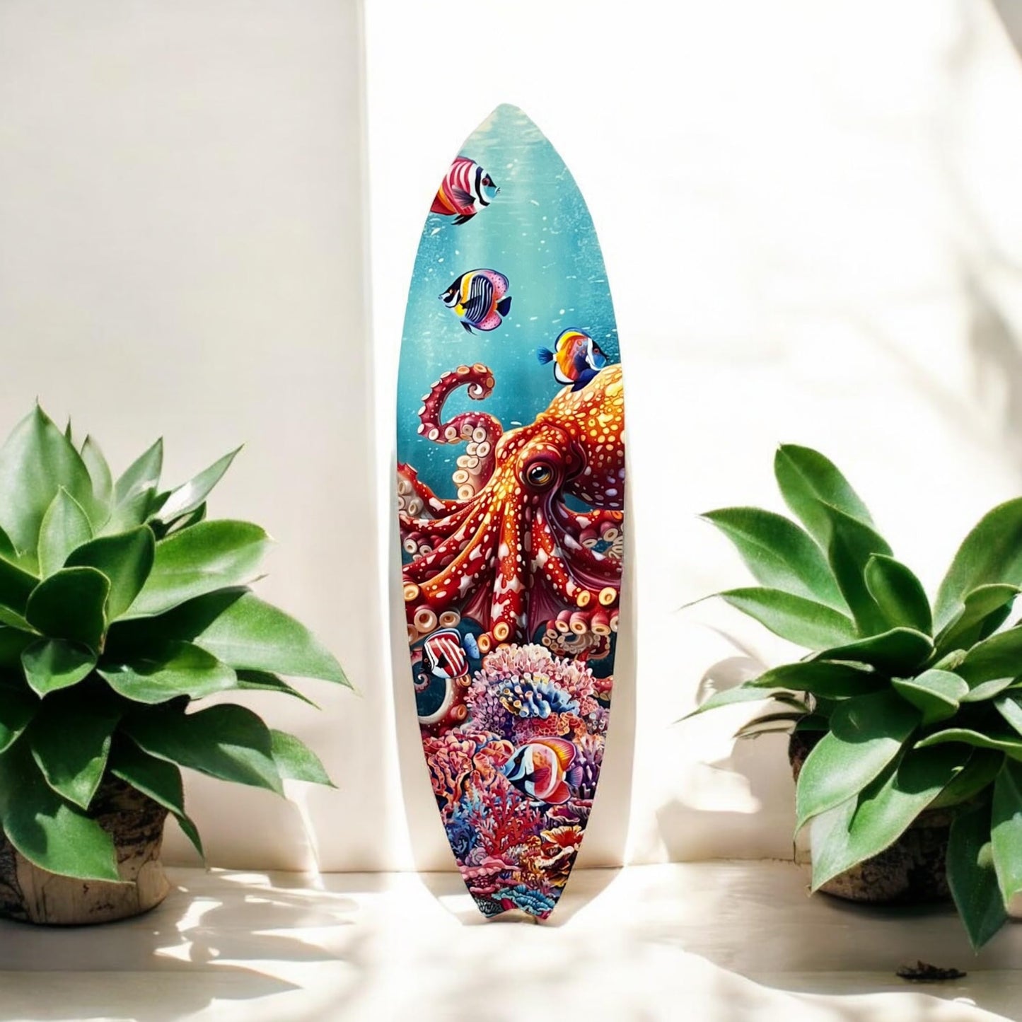 Vibrant Octopus Surfboard Wall Art Decor, Weather Resistant