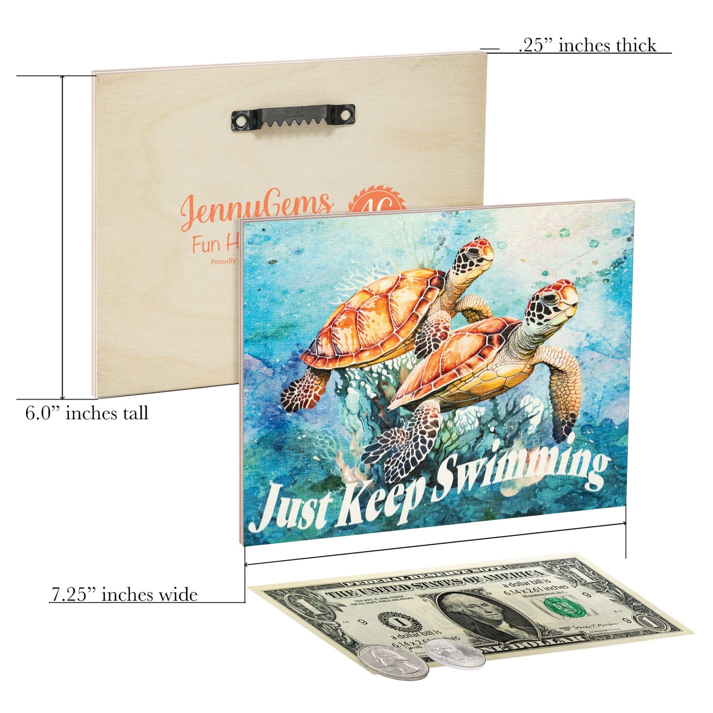 JennyGems Sea Turtle Decor, Ocean Theme Wall Art, Turtle Gifts, Wooden Beach Sign, Made in USA