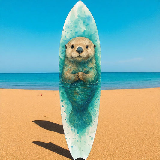 Sea Otter Surfboard Wall Art – Surfboard Sign for Kids or Adults, PVC Indoor Outdoor Coastal Animal Decor, Ocean Nursery Theme