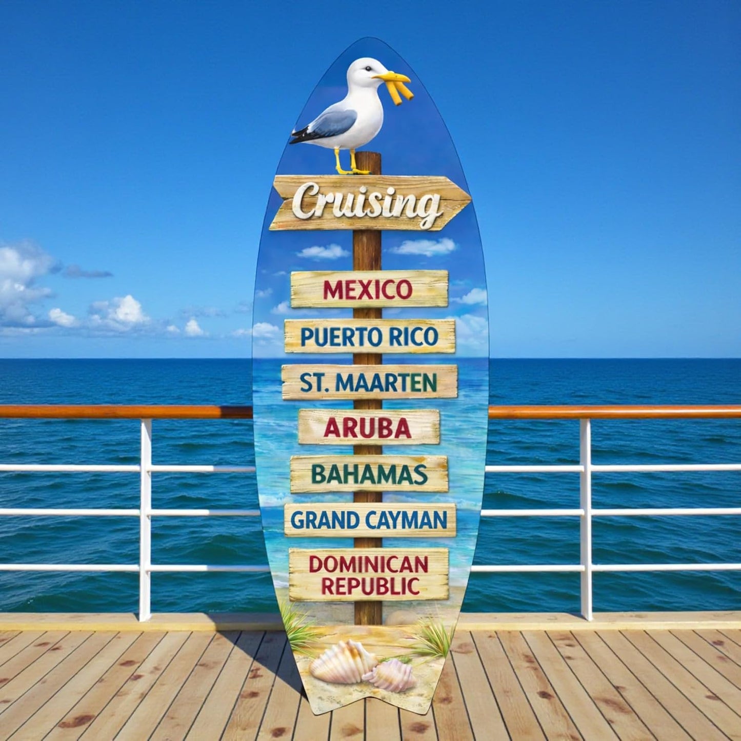 Cruising Addict Surfboard Sign, Nautical Beach House Wall Art, Cruise Ship Travel Souvenir, Coastal Gift Idea (3ft)