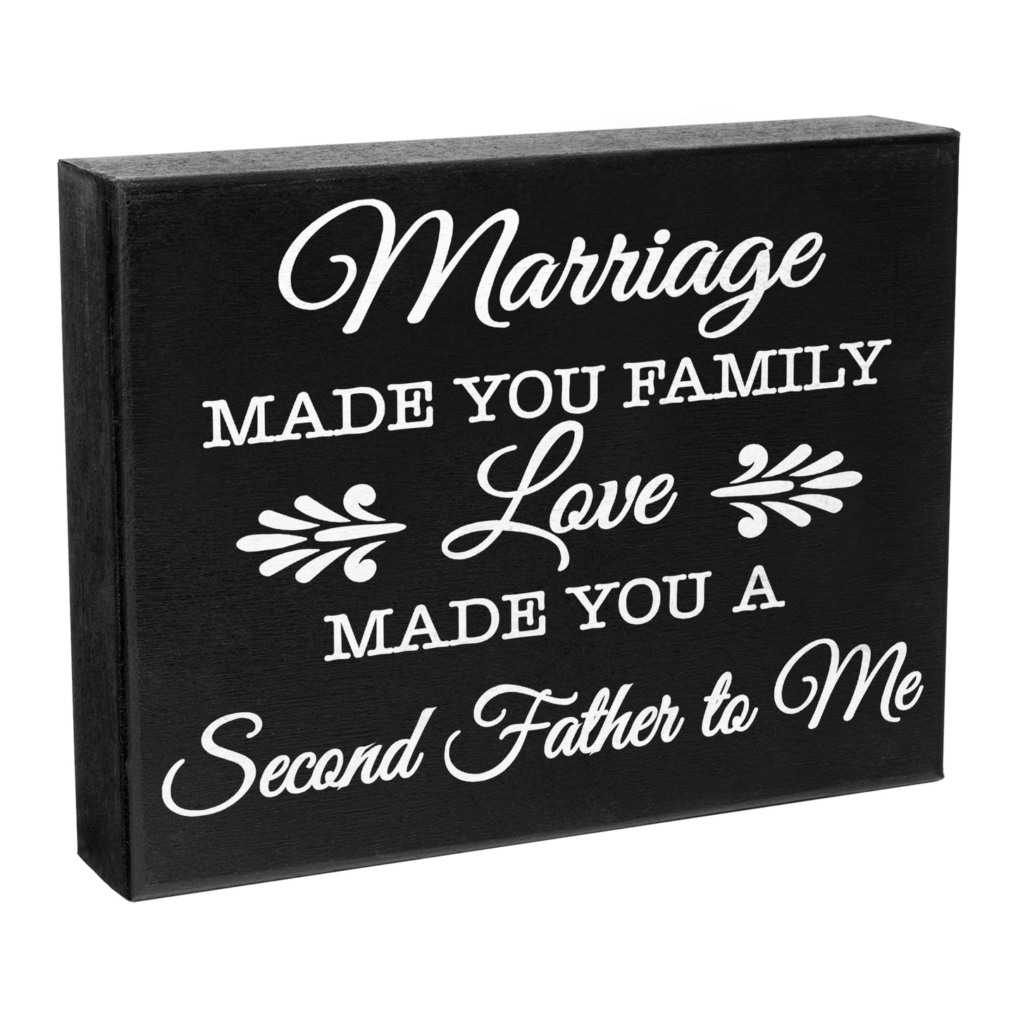 JennyGems Father in Law Gifts, Marriage Made You Family Love Made You a Second Father To Me Wooden Sign, Shelf Decor Wall Hanging, Made in USA