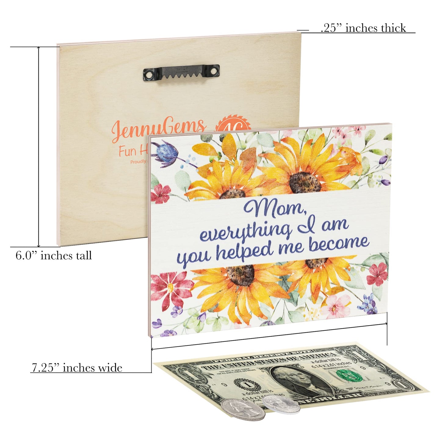 JennyGems Mom Gifts From Daughters, Mothers Day Gifts for Mom, Farmhouse Wall Decor, 7.25 x 6 Wooden Sign, Made in USA