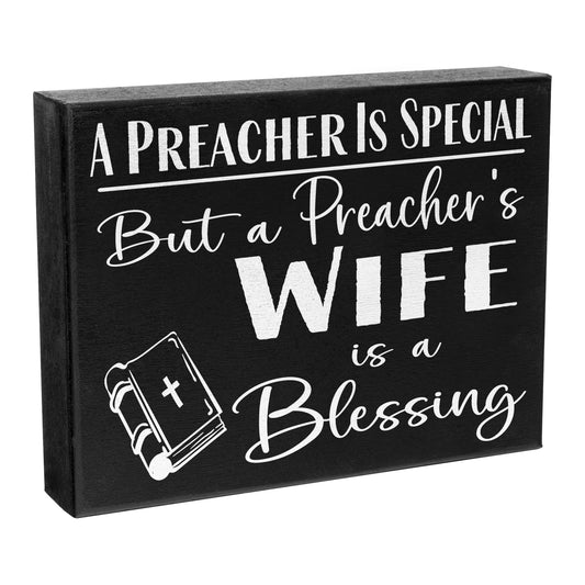 JennyGems Preacher's Wife Appreciation Gifts, A Preachers Wife is a Blessing Wooden Sign, Shelf Decor and Wall Hanging, Made in USA