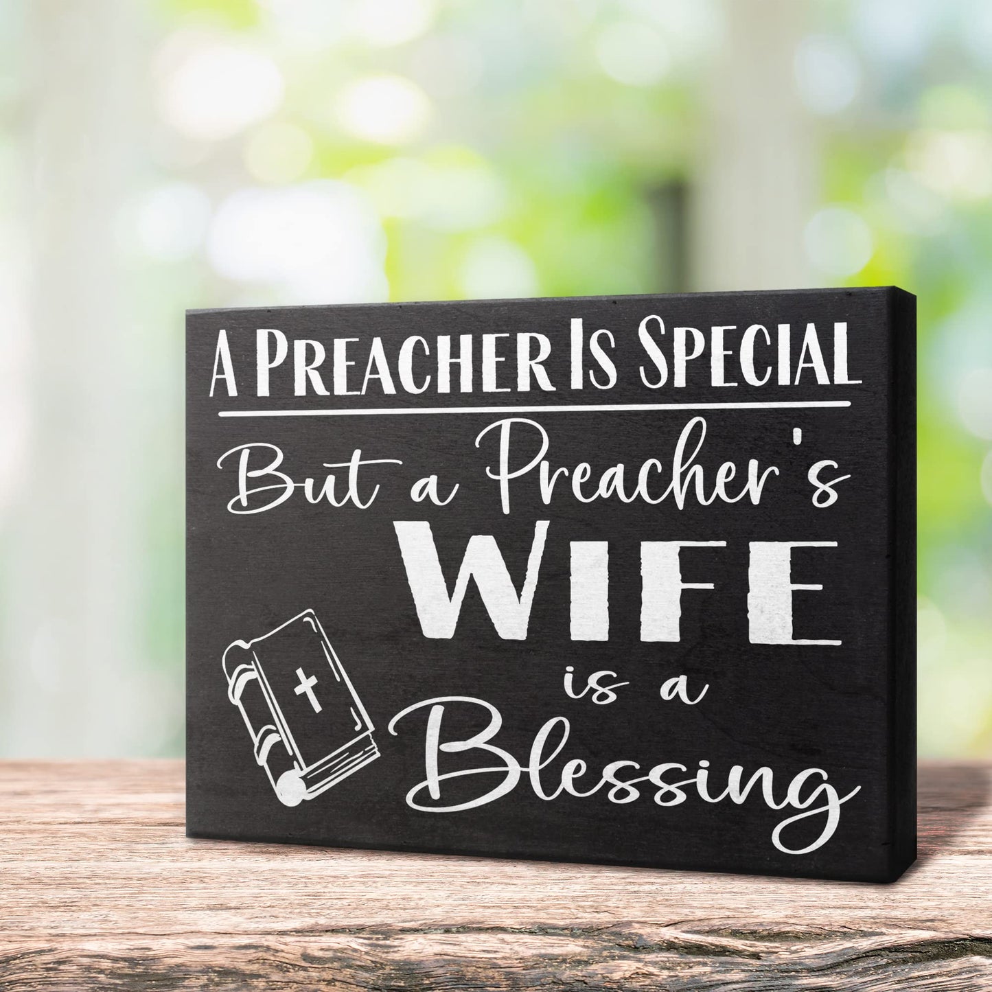 JennyGems Preacher's Wife Appreciation Gifts, A Preachers Wife is a Blessing Wooden Sign, Shelf Decor and Wall Hanging, Made in USA