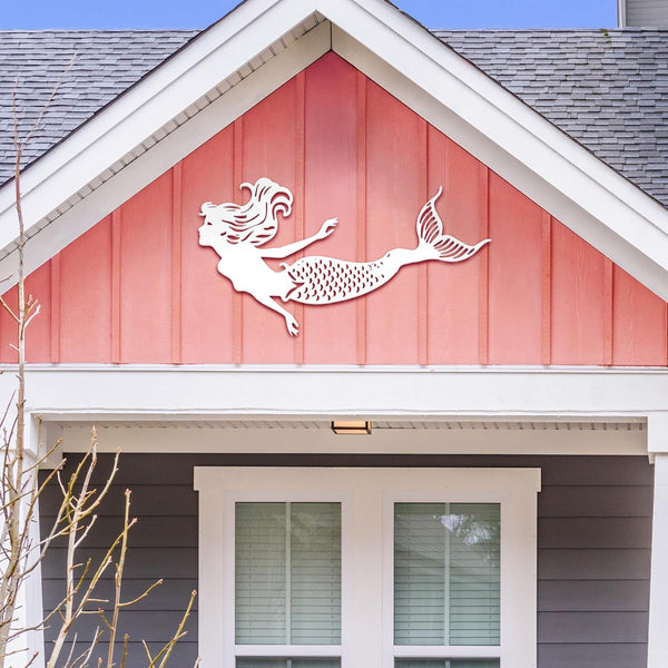 JennyGems Outdoor Mermaid Wall Art Weatherproof PVC Mermaid Decoration for Beach House, Fence, Porch, Pool Area, Handmade Coastal Wall Decor Indoor Outdoor 3 Foot