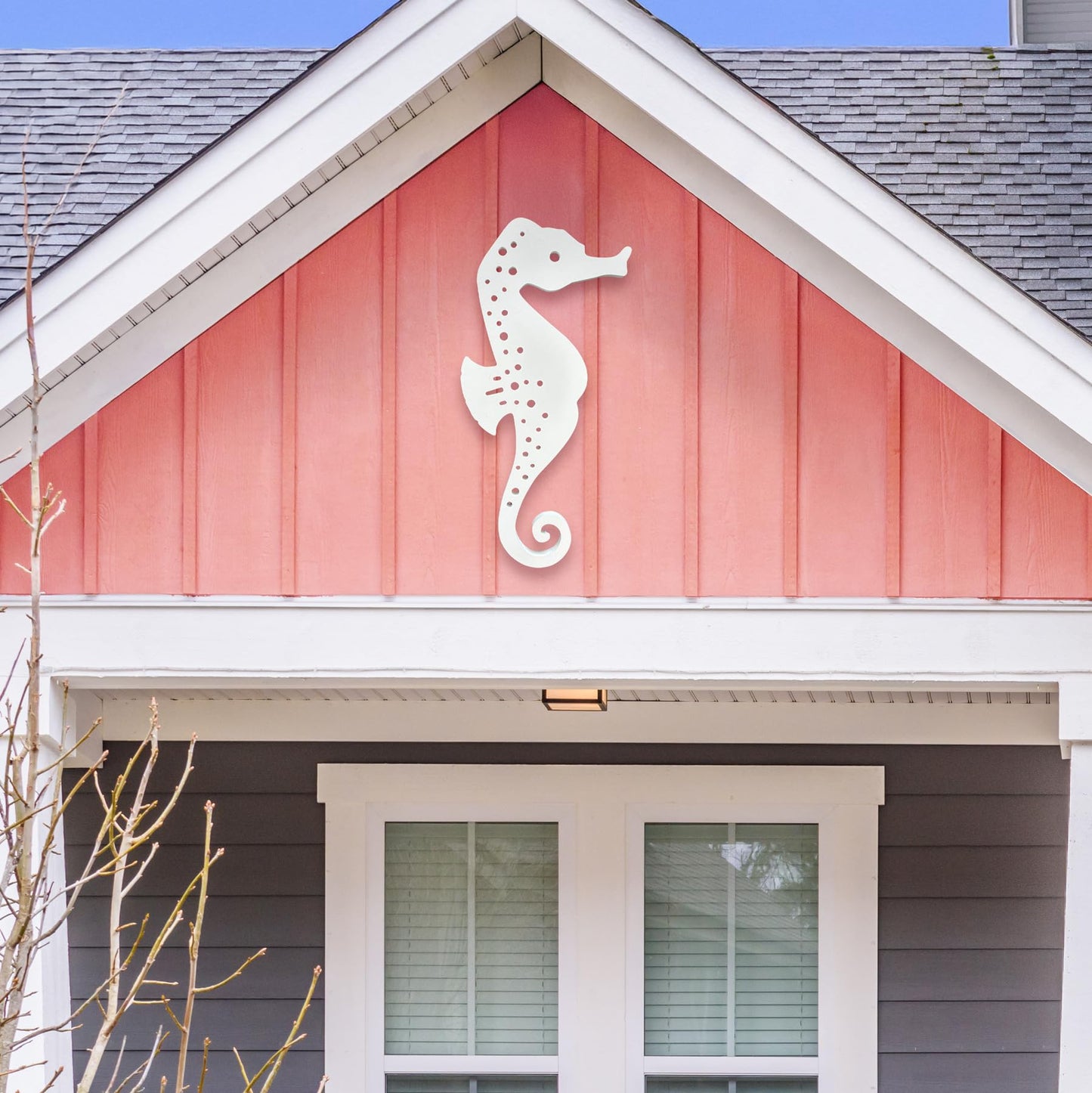 Outdoor Seahorse Wall Art – Coastal Beach House Nautical Sign – Weatherproof PVC Seahorse Decoration – Ocean Themed Marine Art