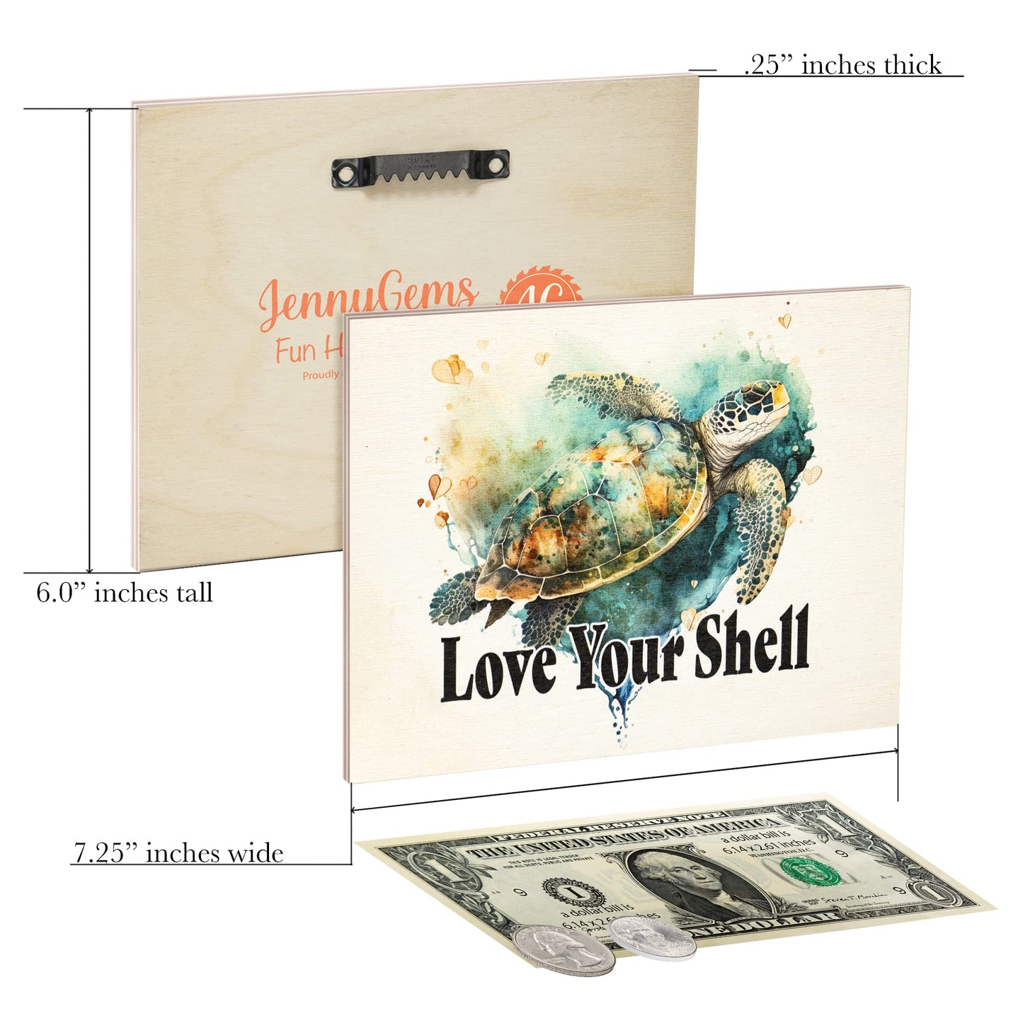 JennyGems Sea Turtle Decor, Ocean Theme Wall Art, Turtle Gifts, Wooden Beach Sign, Made in USA