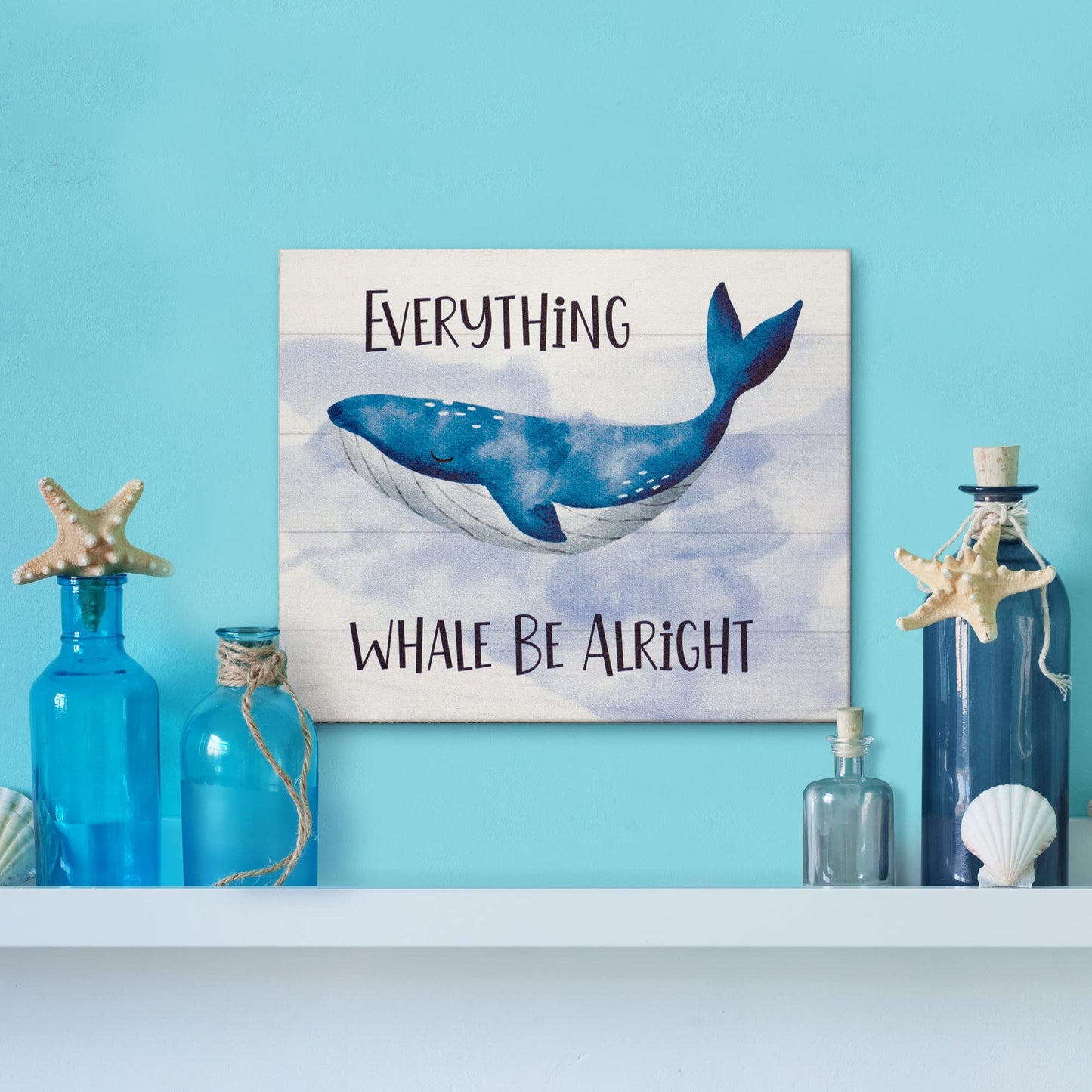 JennyGems Whale Decor, Everything Whale Be Alright Wooden Sign, Inspirational Quote, Wall Hanging, Made in USA
