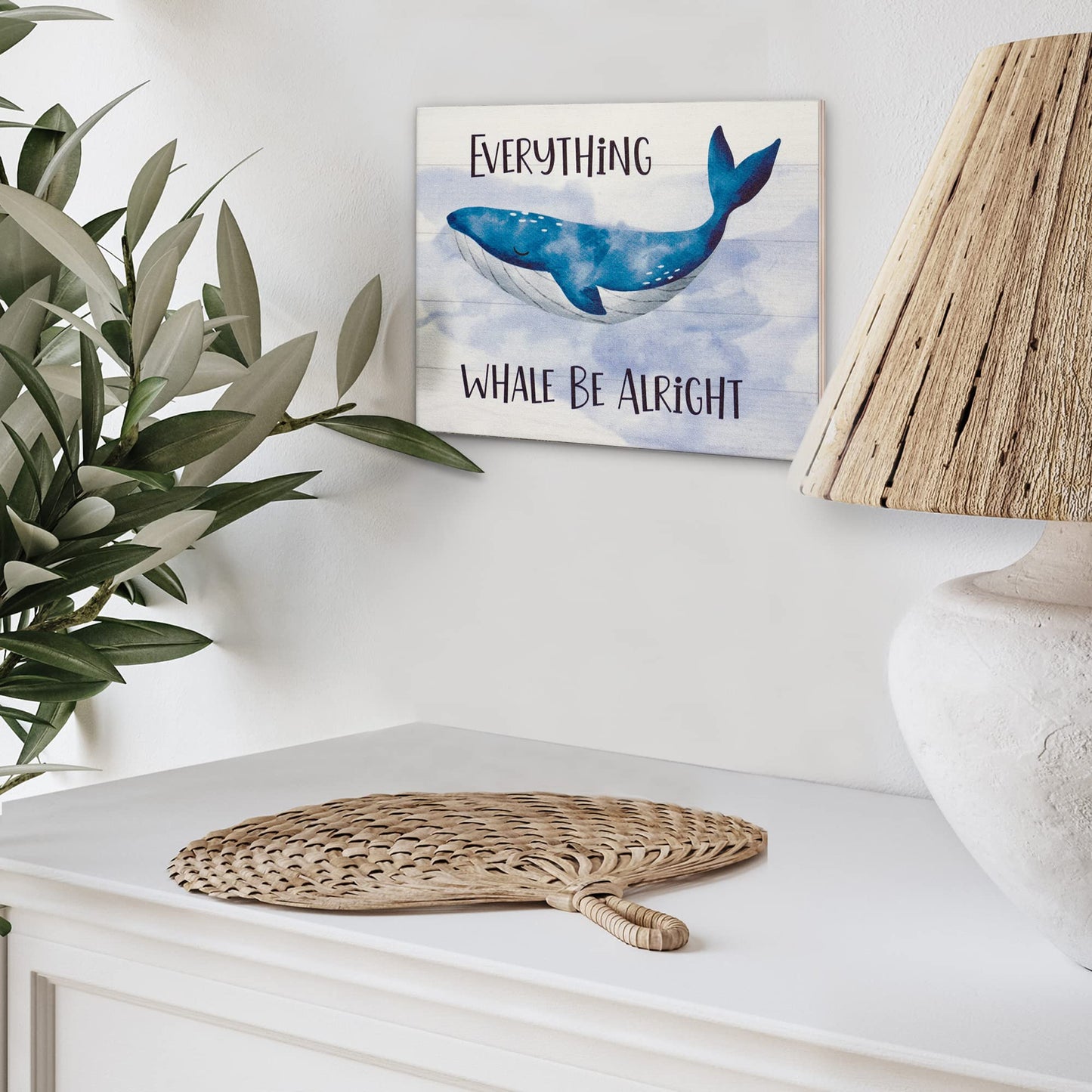 JennyGems Whale Decor, Everything Whale Be Alright Wooden Sign, Inspirational Quote, Wall Hanging, Made in USA