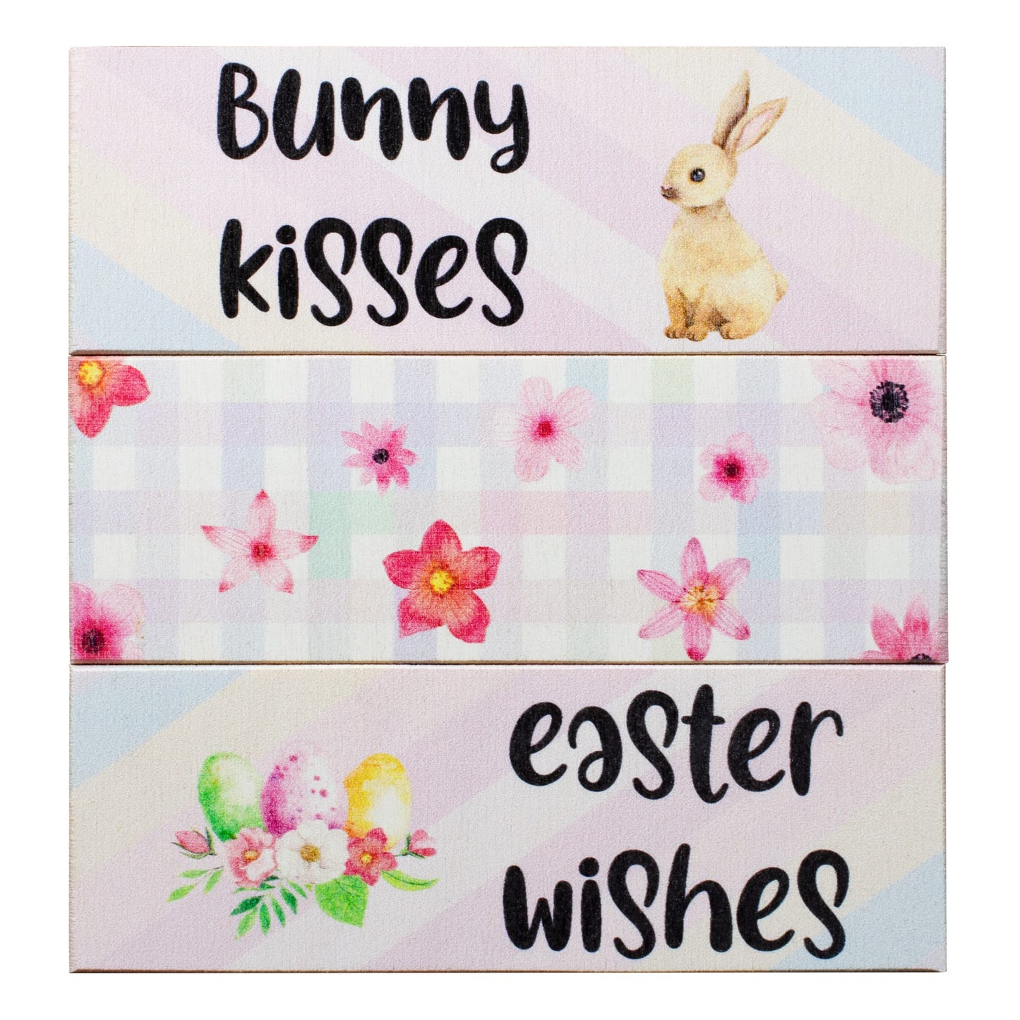 Easter Tiered Tray Decor, Bunny Kisses Easter Wishes 3 Piece Mini Wooden Block Set, Farmhouse Decorations