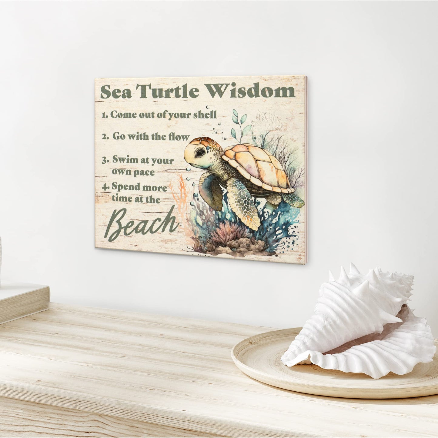 JennyGems Sea Turtle Decor, Ocean Theme Wall Art, Turtle Gifts, Wooden Beach Sign, Made in USA