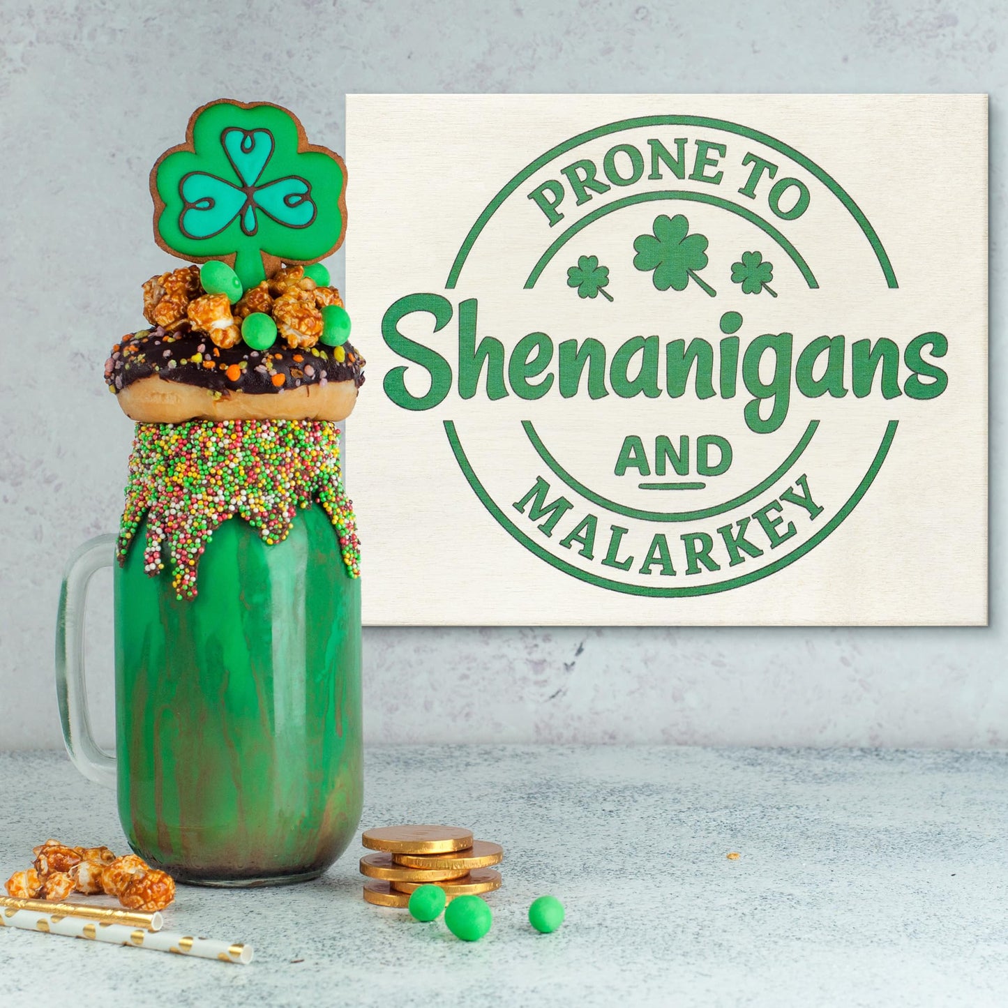 JennyGems St Patricks Day Decor, St Patricks Day Wooden Sign, Irish Decorations for Home, 7.25 x 6 Hanging Wood Sign