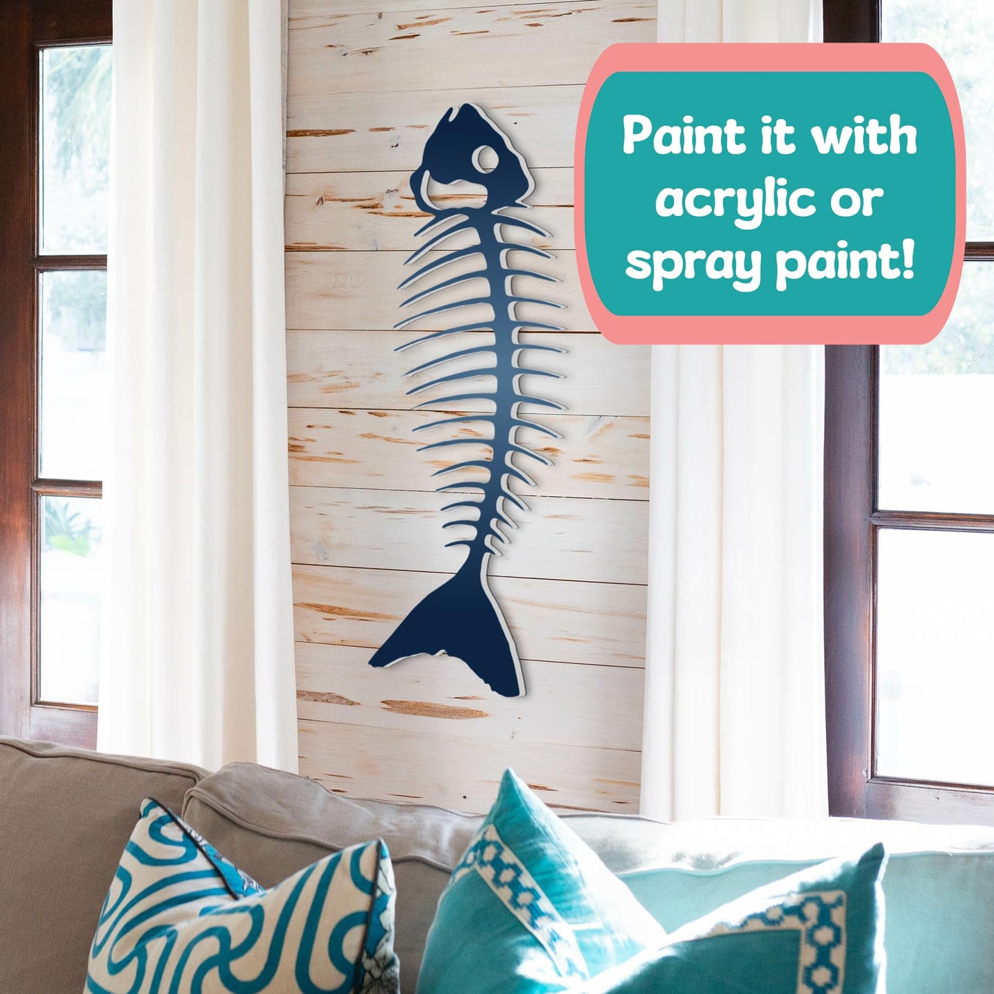 Outdoor Bonefish Wall Art – PVC Nautical Fish Decoration for Coastal Beach House, Pool Area, Fence and Shed – Weatherproof & Paintable