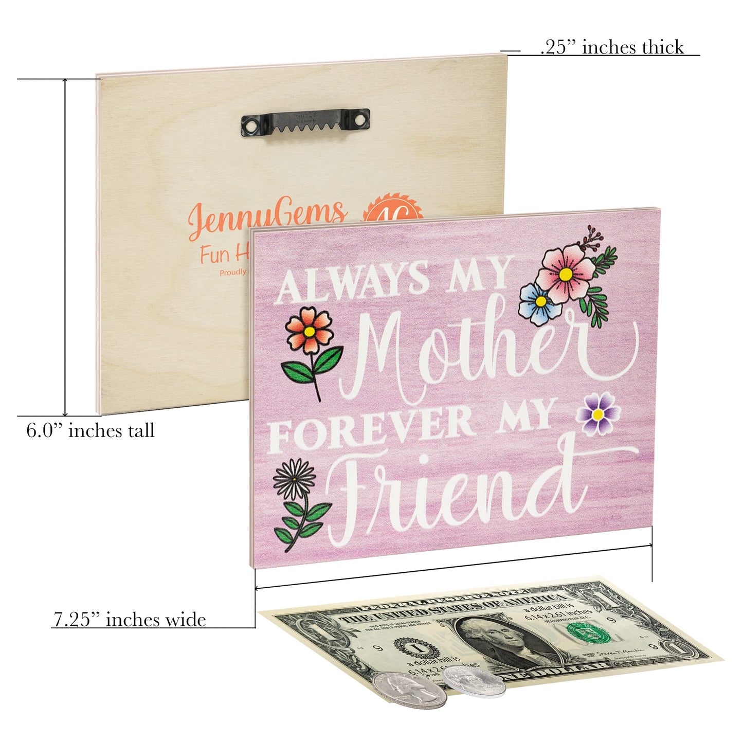 JennyGems Mom Gifts From Daughters, Mothers Day Gifts for Mom, Farmhouse Wall Decor, 7.25 x 6 Wooden Sign, Made in USA