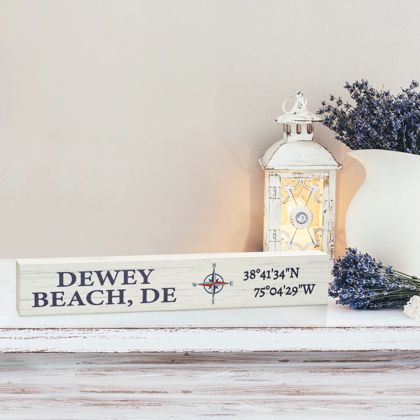 JennyGems Delaware Gifts, Dewey Beach Souvenirs, Dewey Beach Compass Coordinates Wooden Sign, Made in USA