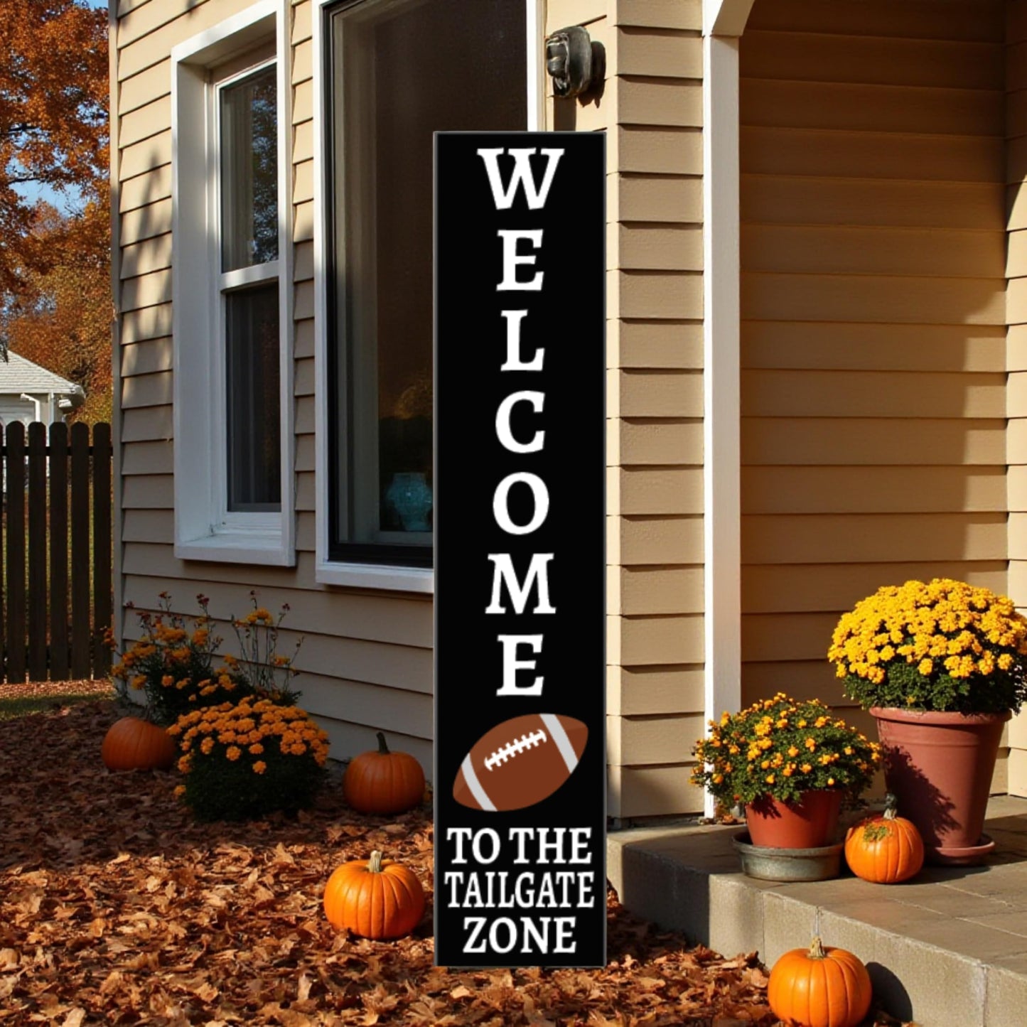 Football Porch Sign Outdoor PVC Welcome to the Tailgate Zone, Football Decorations for Front Door, Vertical Leaner Standing Decor