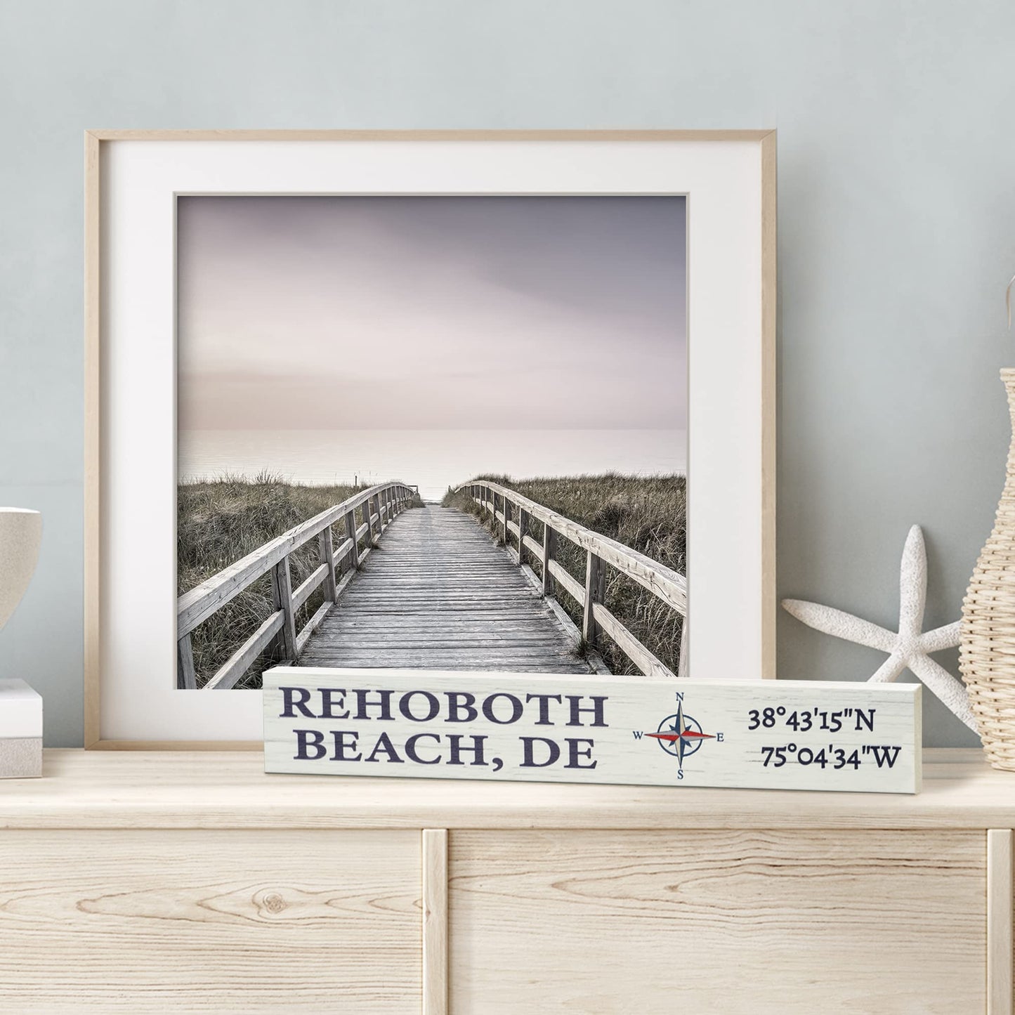 JennyGems Delaware Gifts, Rehoboth Beach Delaware Souvenirs, Rehoboth Compass Coordinates Wooden Sign, Made in USA