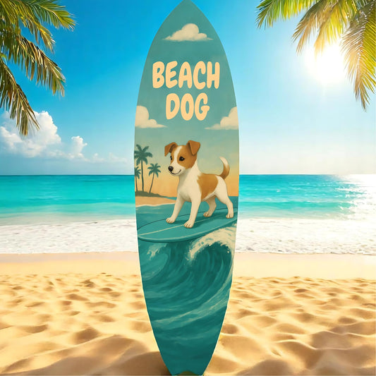 Outdoor Surfboard Wall Decor – Coastal Pet Wall Art for Porch, Pool, Fence, PVC Beach House Decor for Dog Owners, Beach Dog