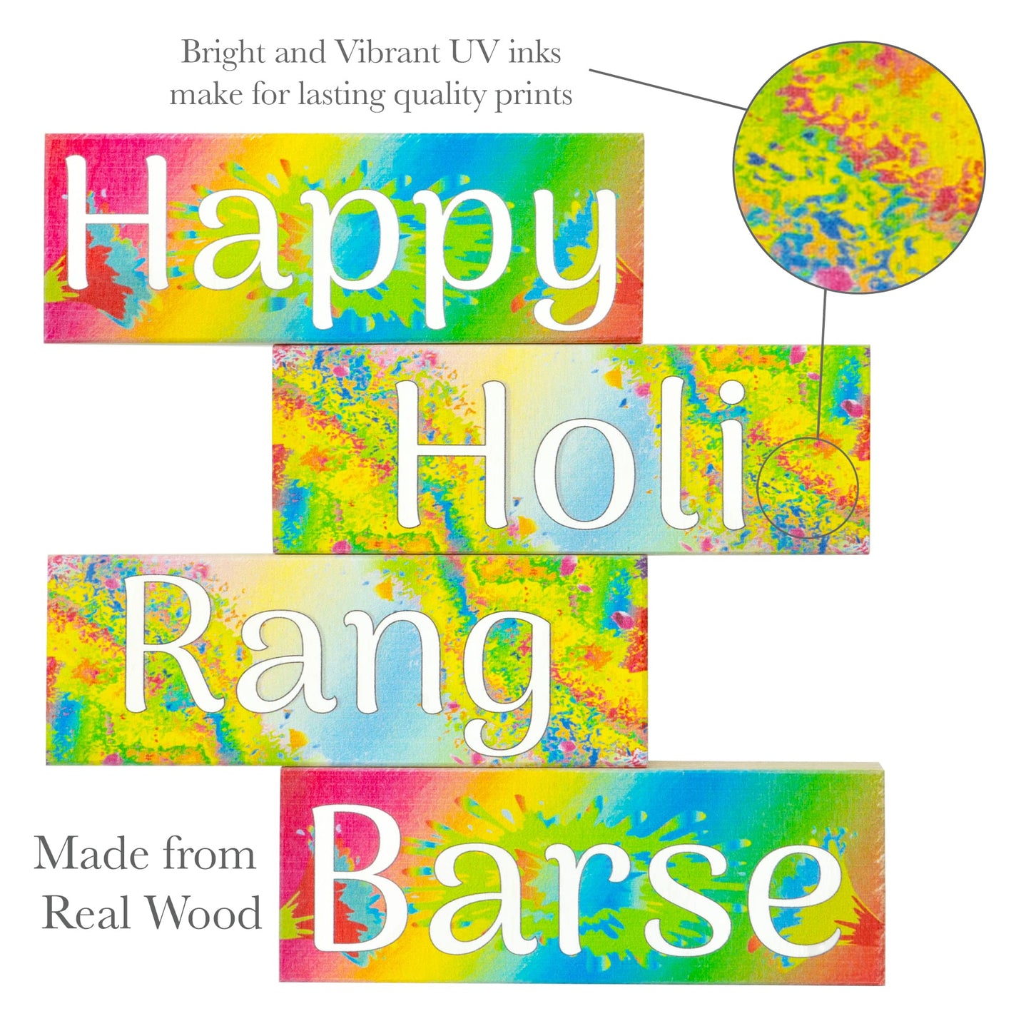JennyGems Happy Holi Rang Barse Wooden Signs, Holi Decorations Party Supplies