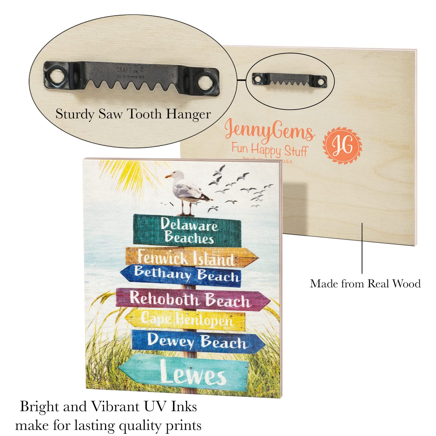 JennyGems Delaware Gifts and Souvenirs, Beach House Decor, Beach Directional Town Sign, Made in USA