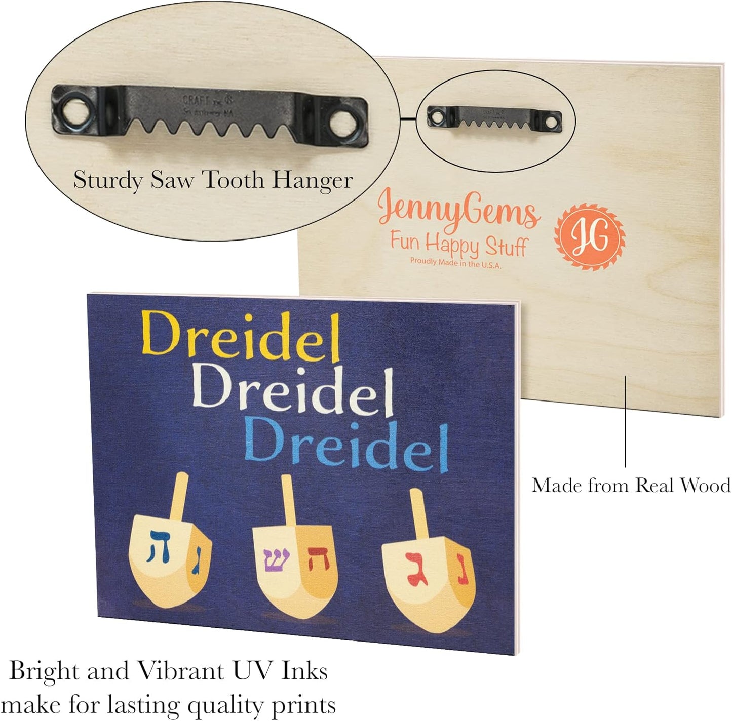 JennyGems Dreidel Hanukkah Decor, Hanukkah Decorations and Dreidel Sign, 7.25x6 Inches