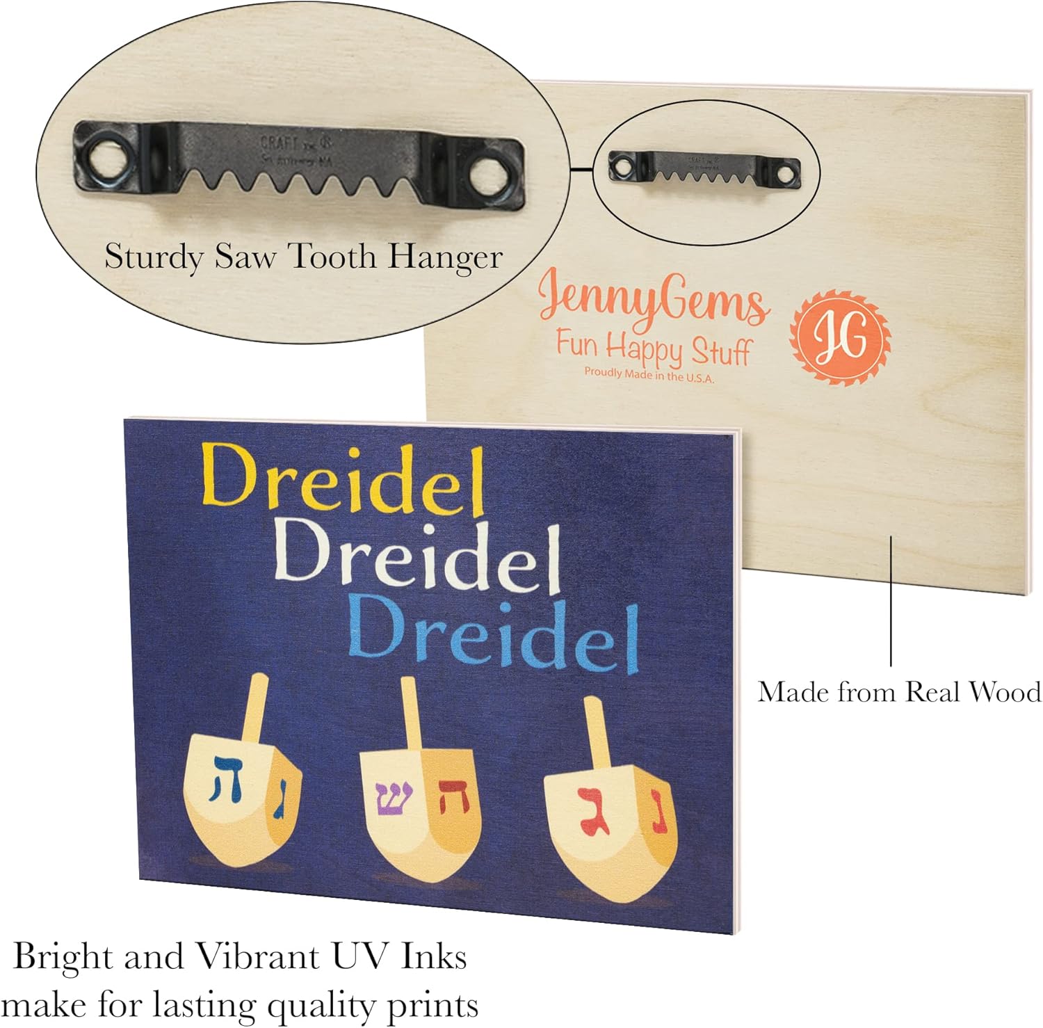 JennyGems Dreidel Hanukkah Decor, Hanukkah Decorations and Dreidel Sign, 7.25x6 Inches