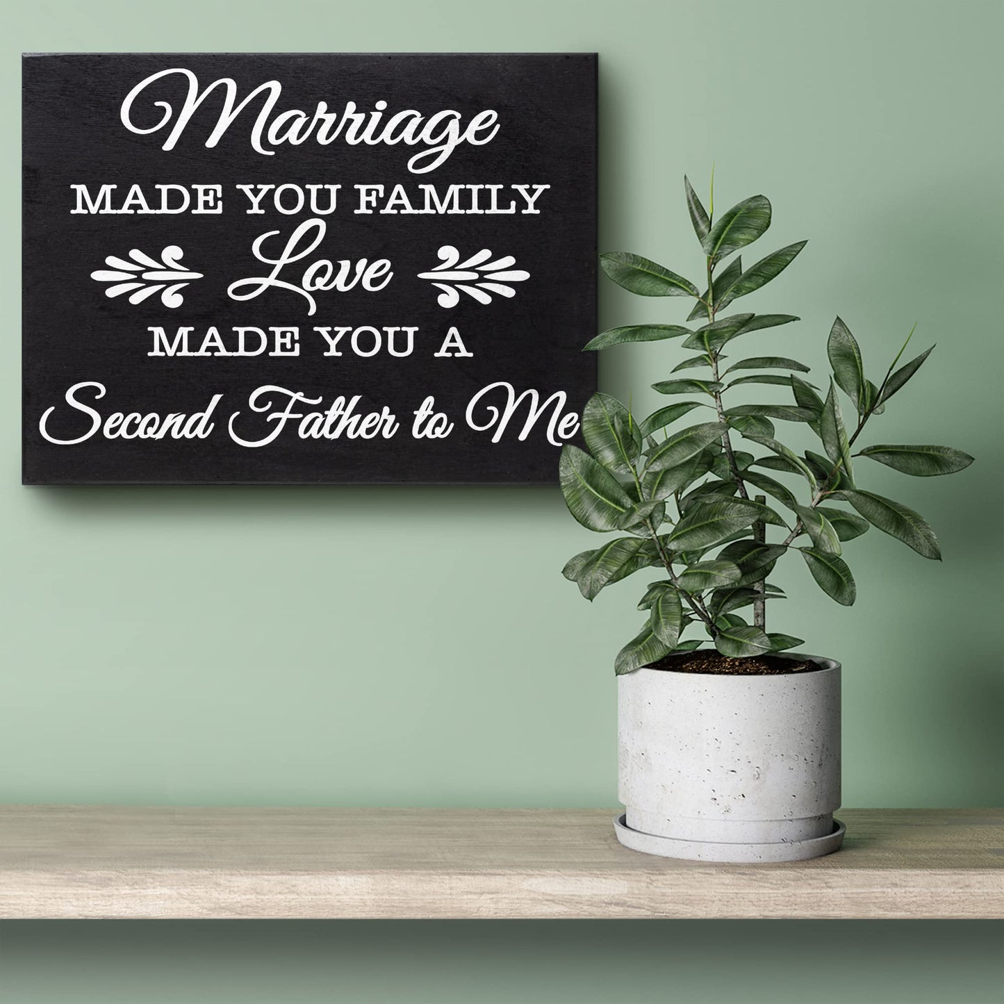 JennyGems Father in Law Gifts, Marriage Made You Family Love Made You a Second Father To Me Wooden Sign, Shelf Decor Wall Hanging, Made in USA