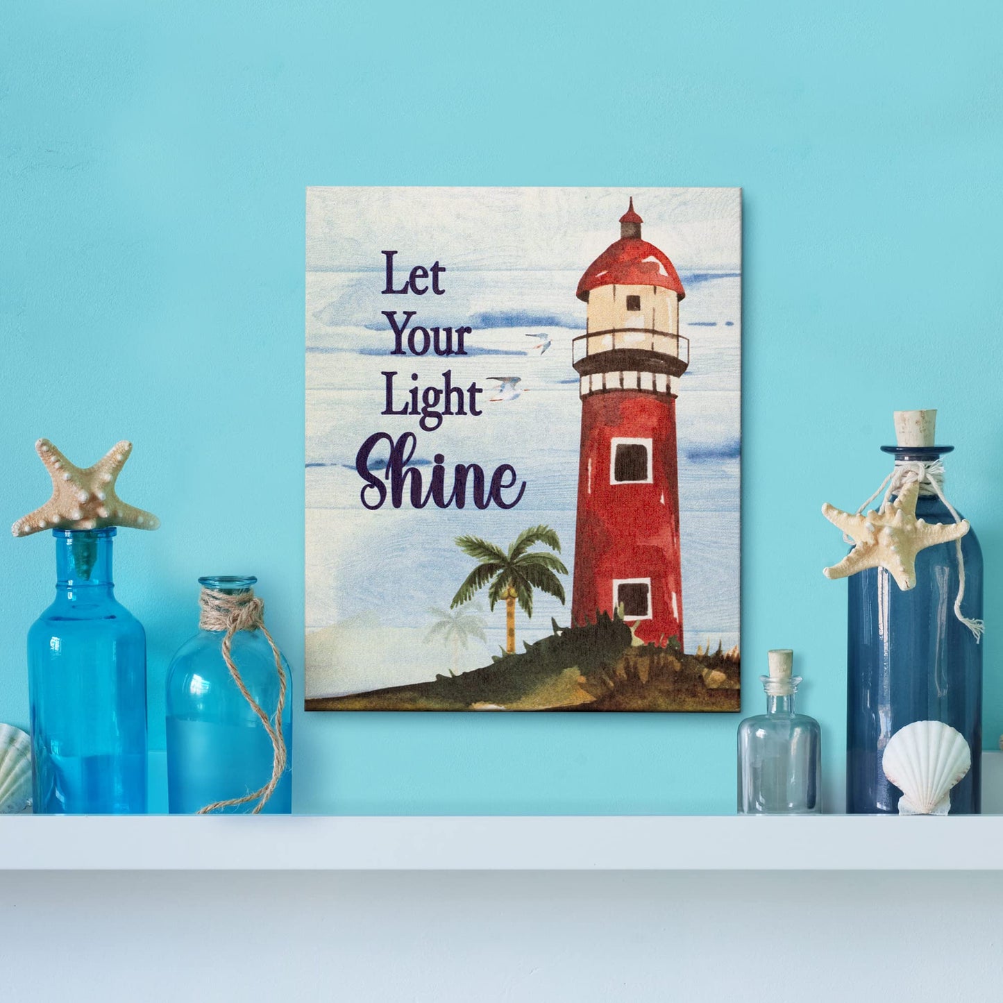 JennyGems Let Your Light Shine Wooden Sign, Lighthouse Decor, Coastal Decoration, Beach House Sign, Made in USA