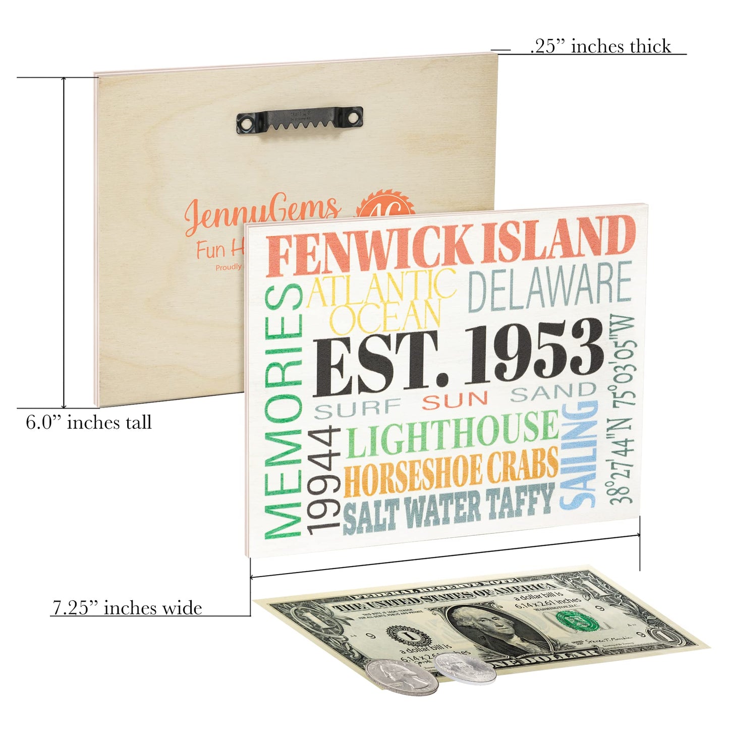 JennyGems Fenwick Island Town Memories Wooden Sign, Delaware Gifts, Made in USA