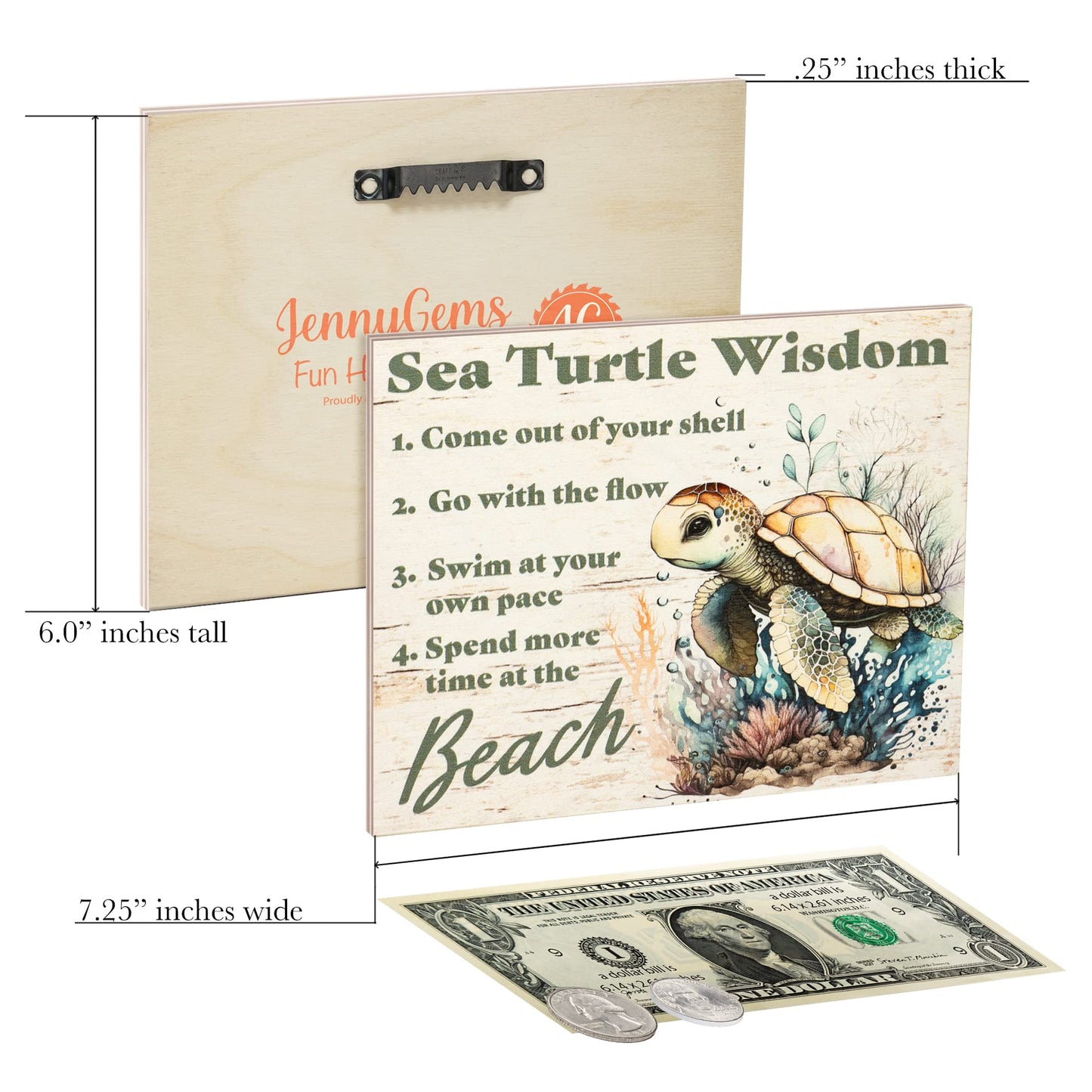 JennyGems Sea Turtle Decor, Ocean Theme Wall Art, Turtle Gifts, Wooden Beach Sign, Made in USA