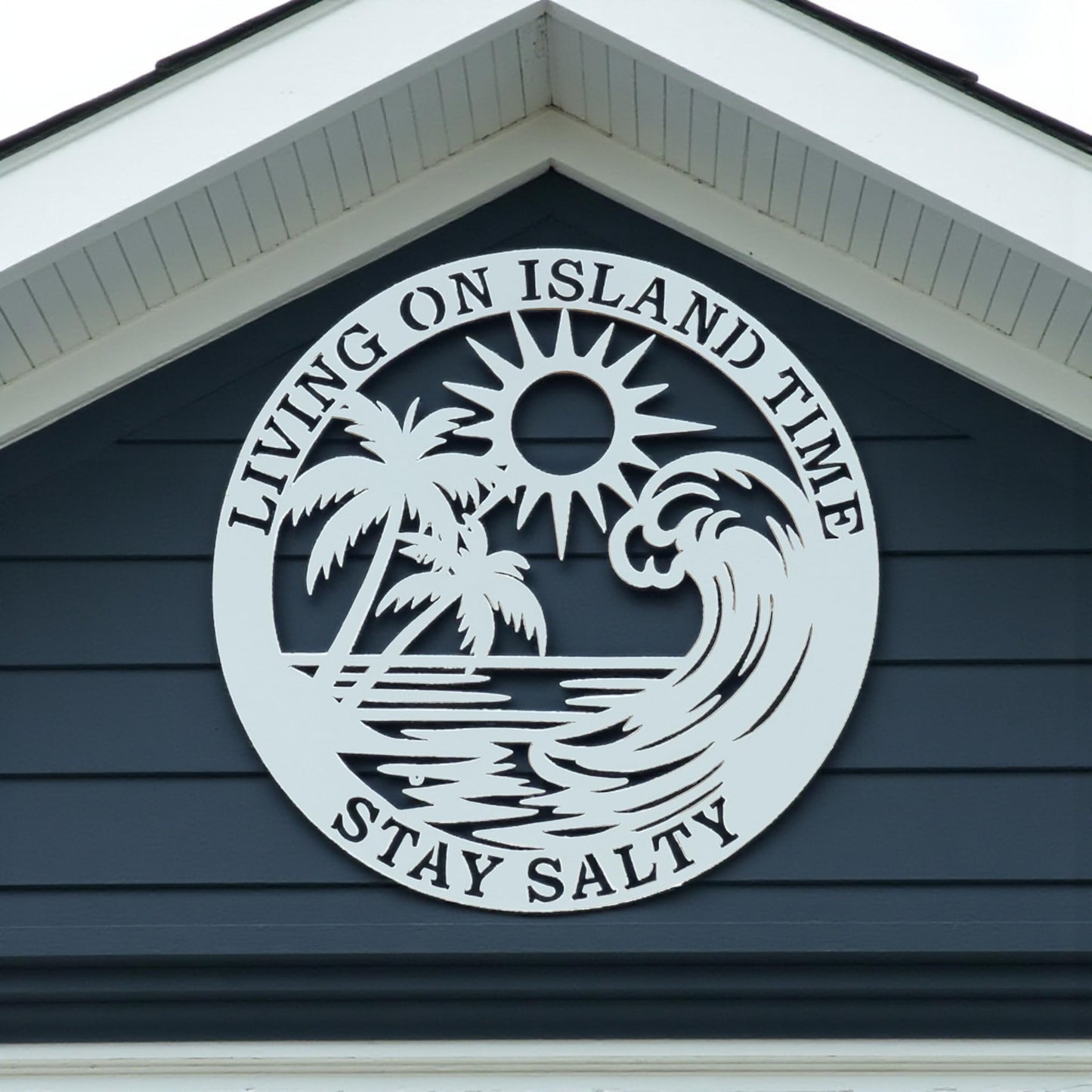 Living on Island Time Stay Salty Sign – Outdoor PVC Beach House Wall Art, Coastal Decor, Tropical Wave & Palm Tree, 3 Foot