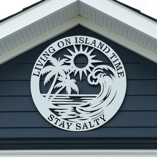 Living on Island Time Stay Salty Sign – Outdoor PVC Beach House Wall Art, Coastal Decor, Tropical Wave & Palm Tree, 3 Foot