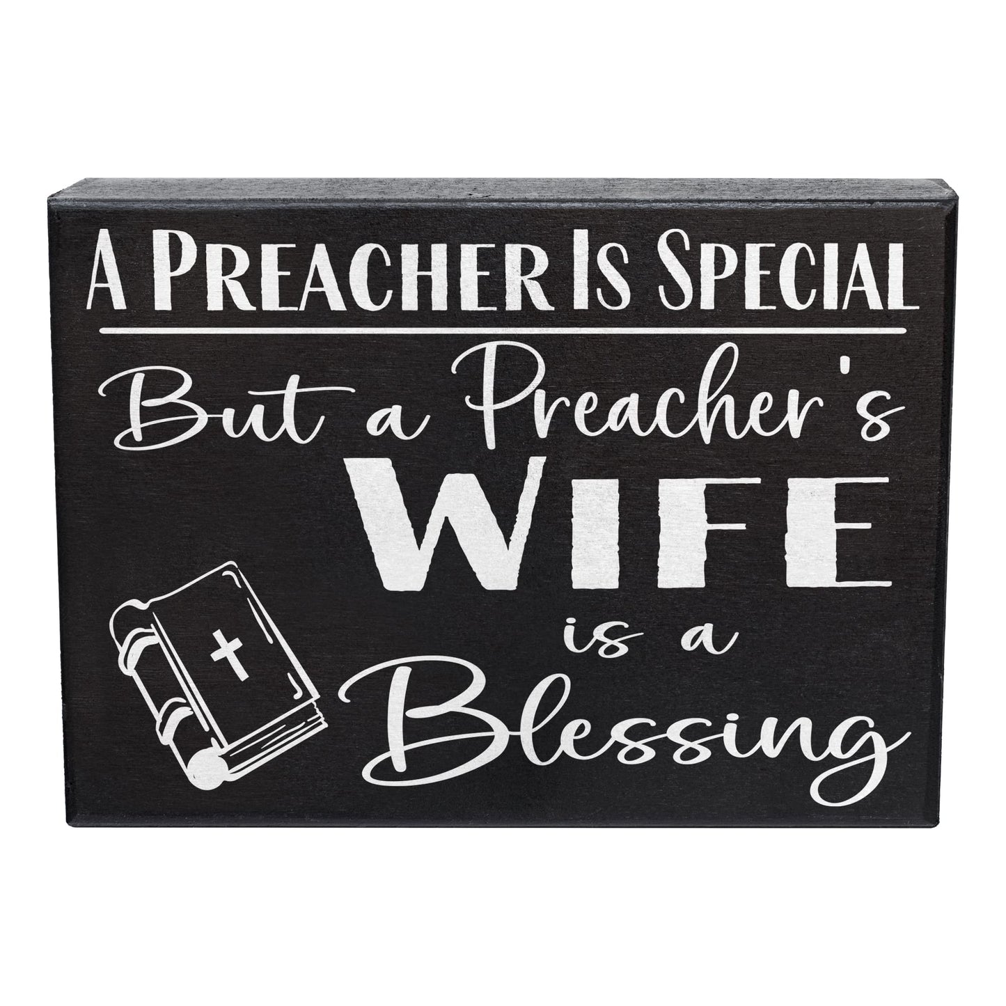 JennyGems Preacher's Wife Appreciation Gifts, A Preachers Wife is a Blessing Wooden Sign, Shelf Decor and Wall Hanging, Made in USA