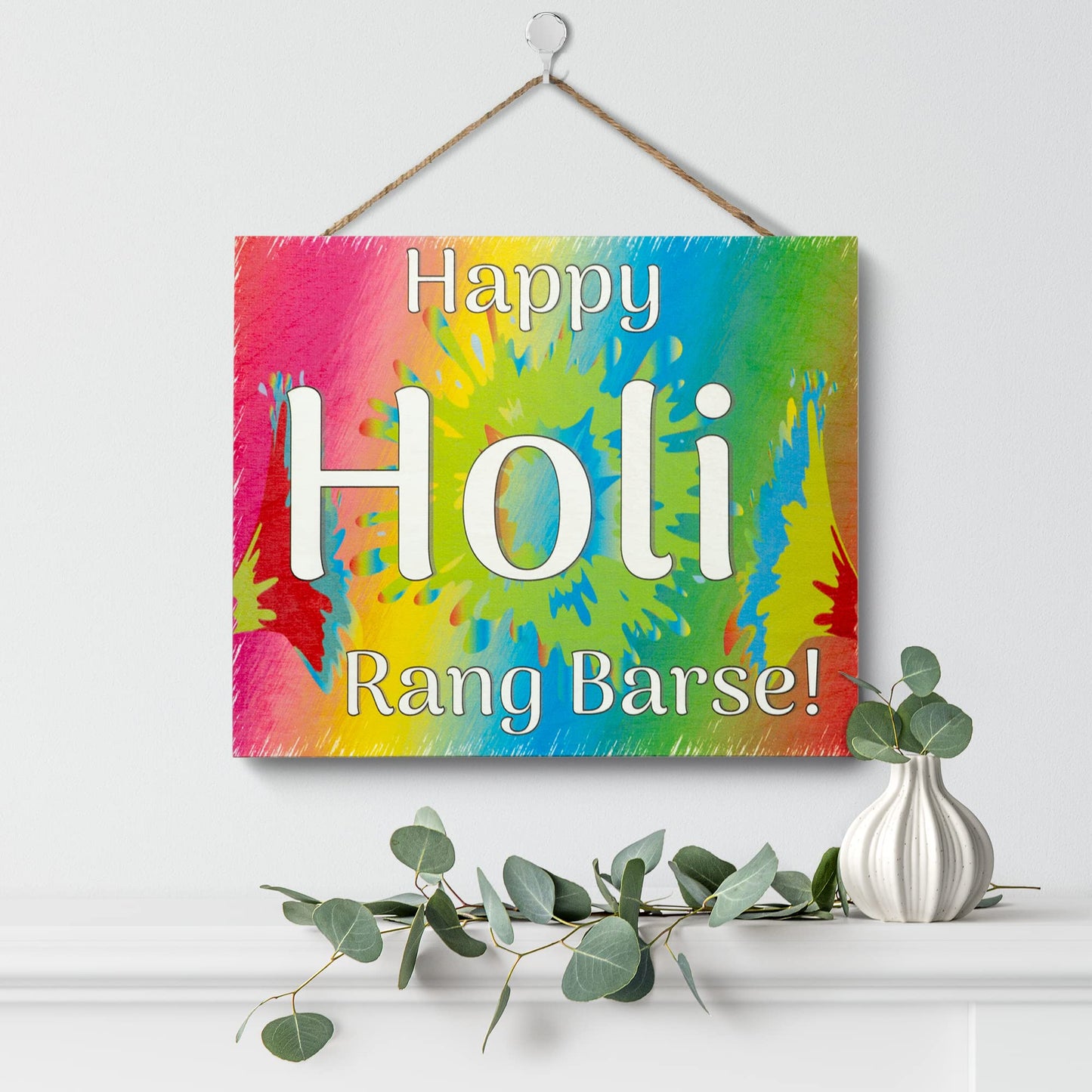 JennyGems Happy Holi Rang Barse Wooden Signs, Holi Decorations Party Supplies